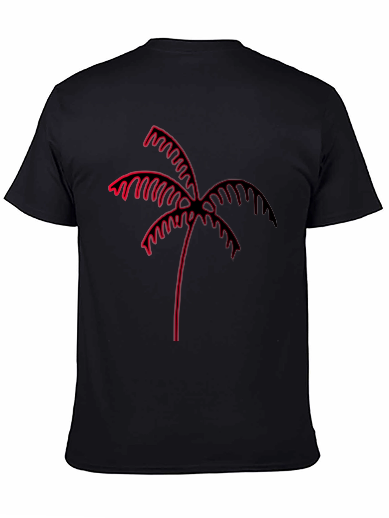 Black Tee with Red Neon Palm Tree Graphic