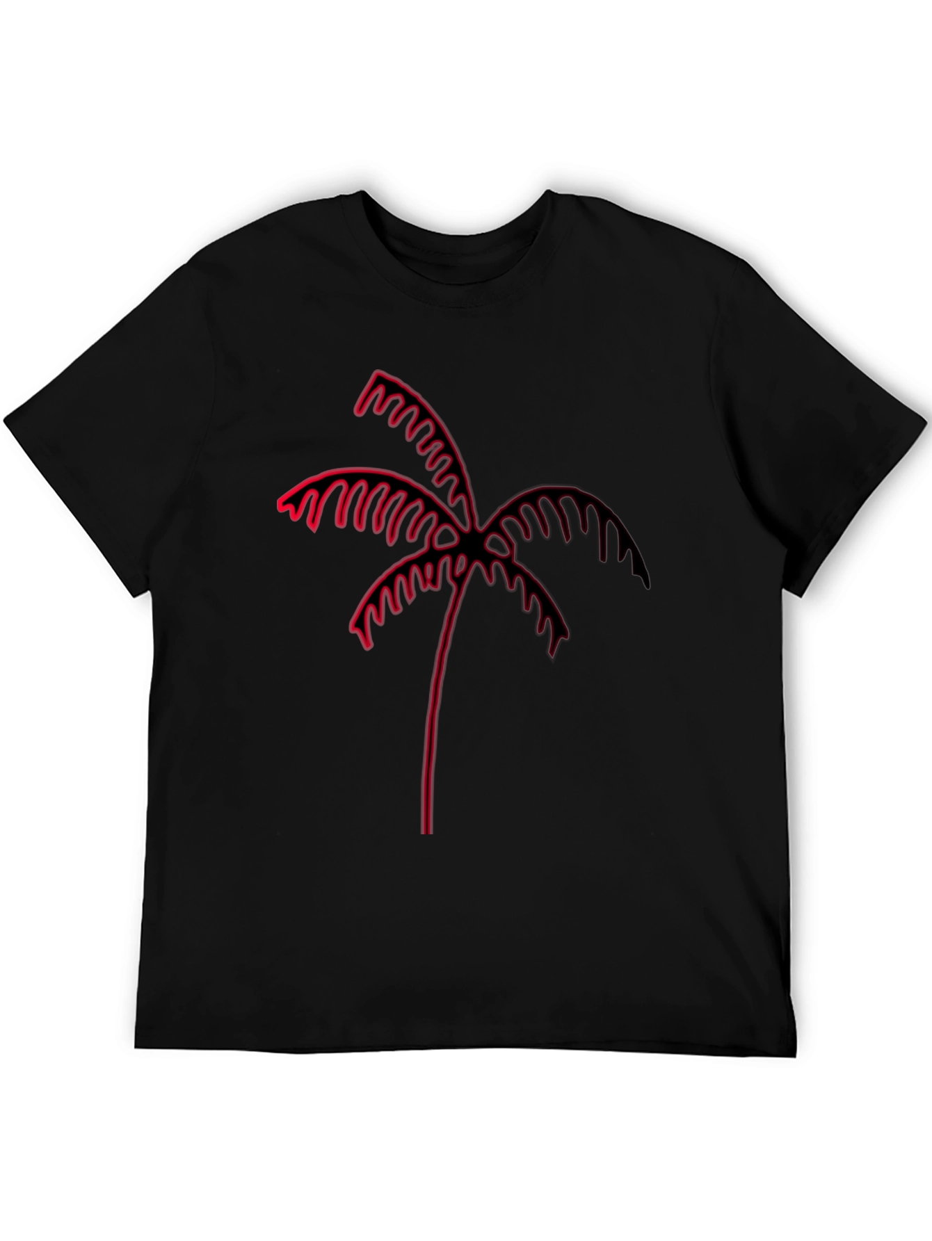 Black Tee with Red Neon Palm Tree Graphic