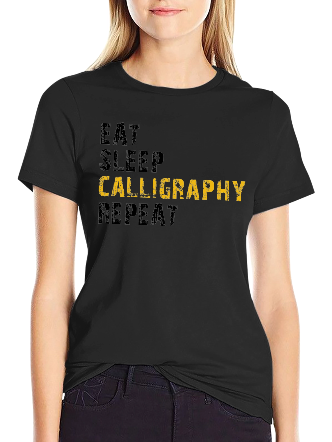 Eat Sleep Calligraphy Repeat Black T-Shirt