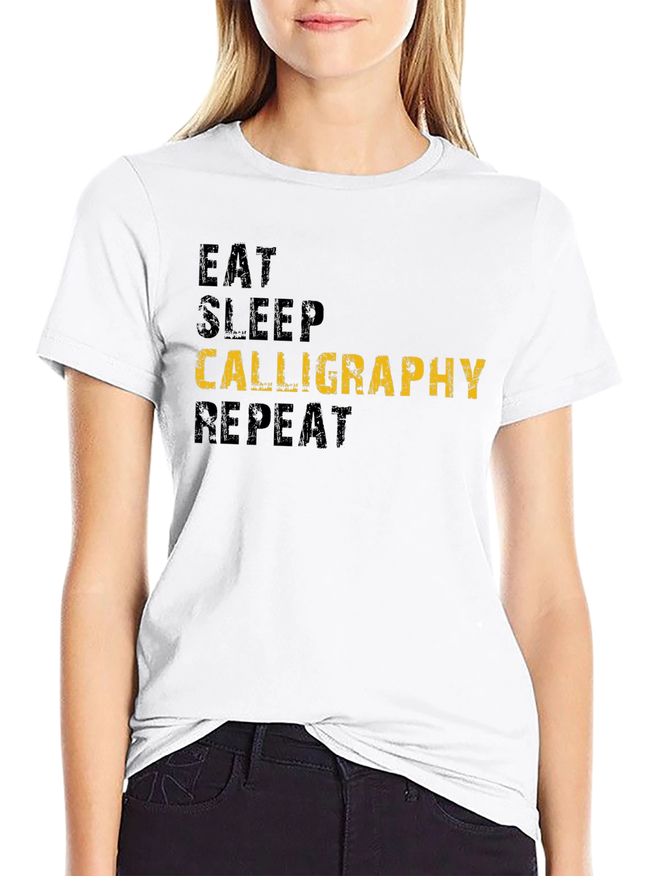 Eat Sleep Calligraphy Repeat Black T-Shirt