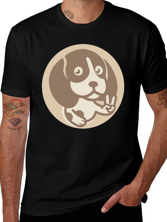 Dog Peace Sign Graphic Tee - Casual Black T-Shirt