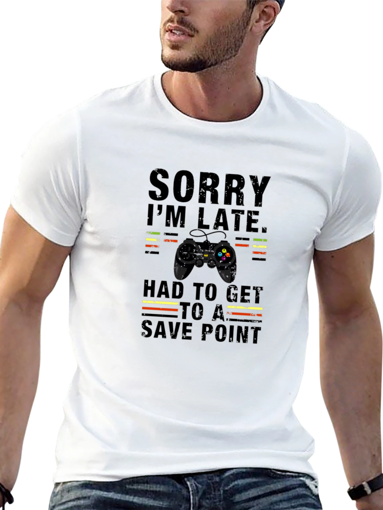 Gamer Sorry Im Late Save Point Black T-Shirt