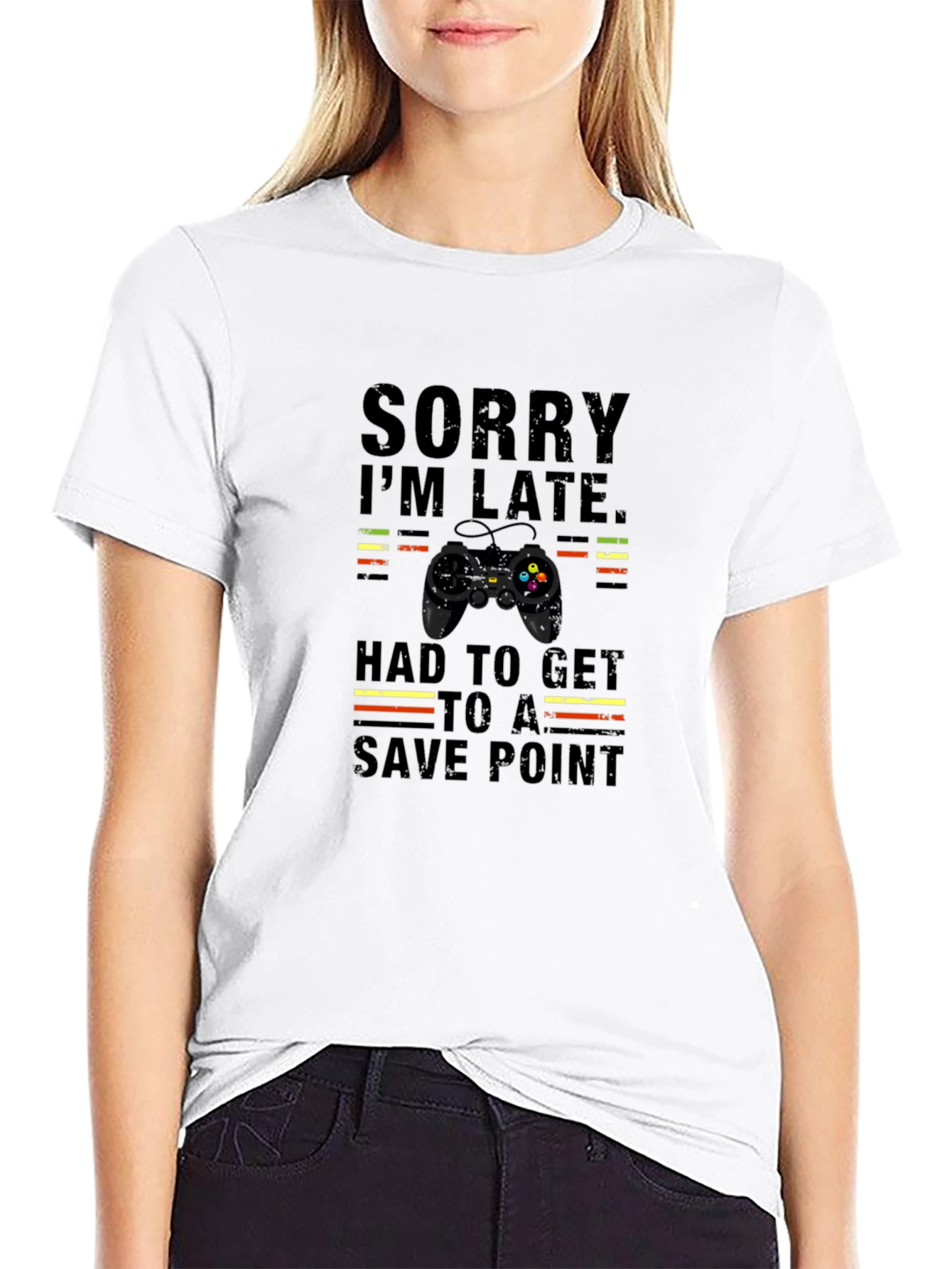 Gamer Sorry Im Late Save Point Black T-Shirt
