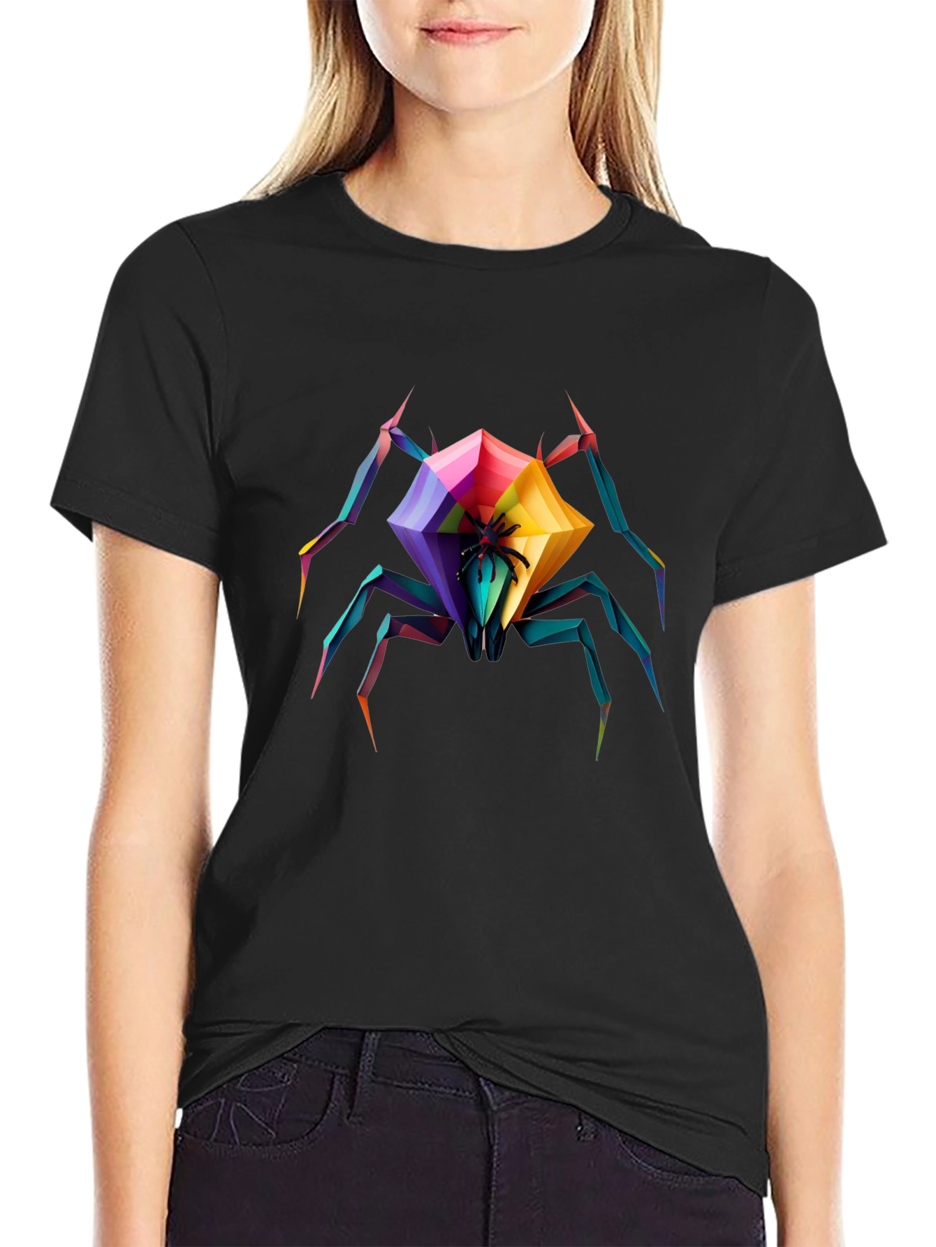 Geometric Spider Graphic T-Shirt - Black