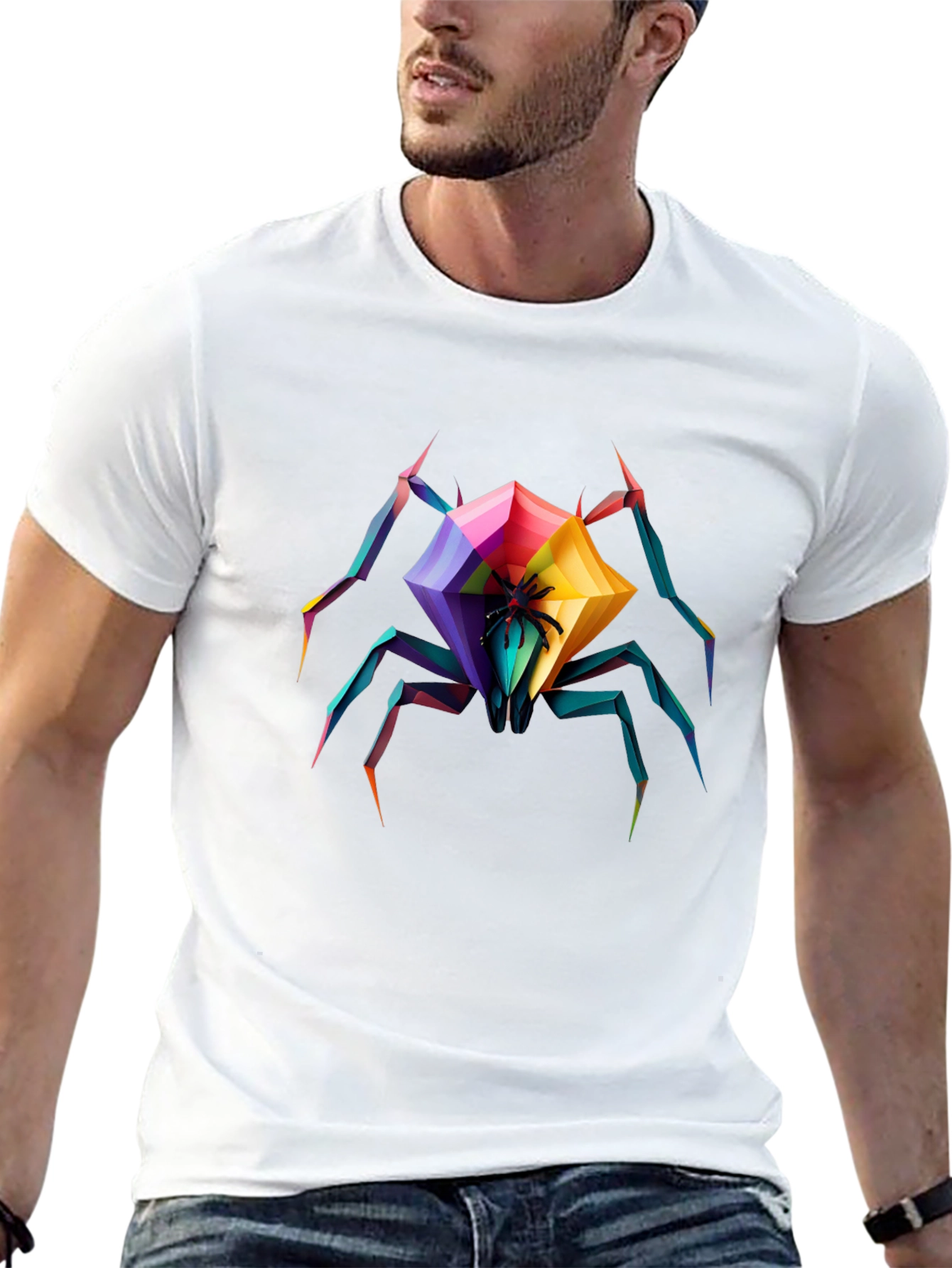 Geometric Spider Graphic T-Shirt - Black