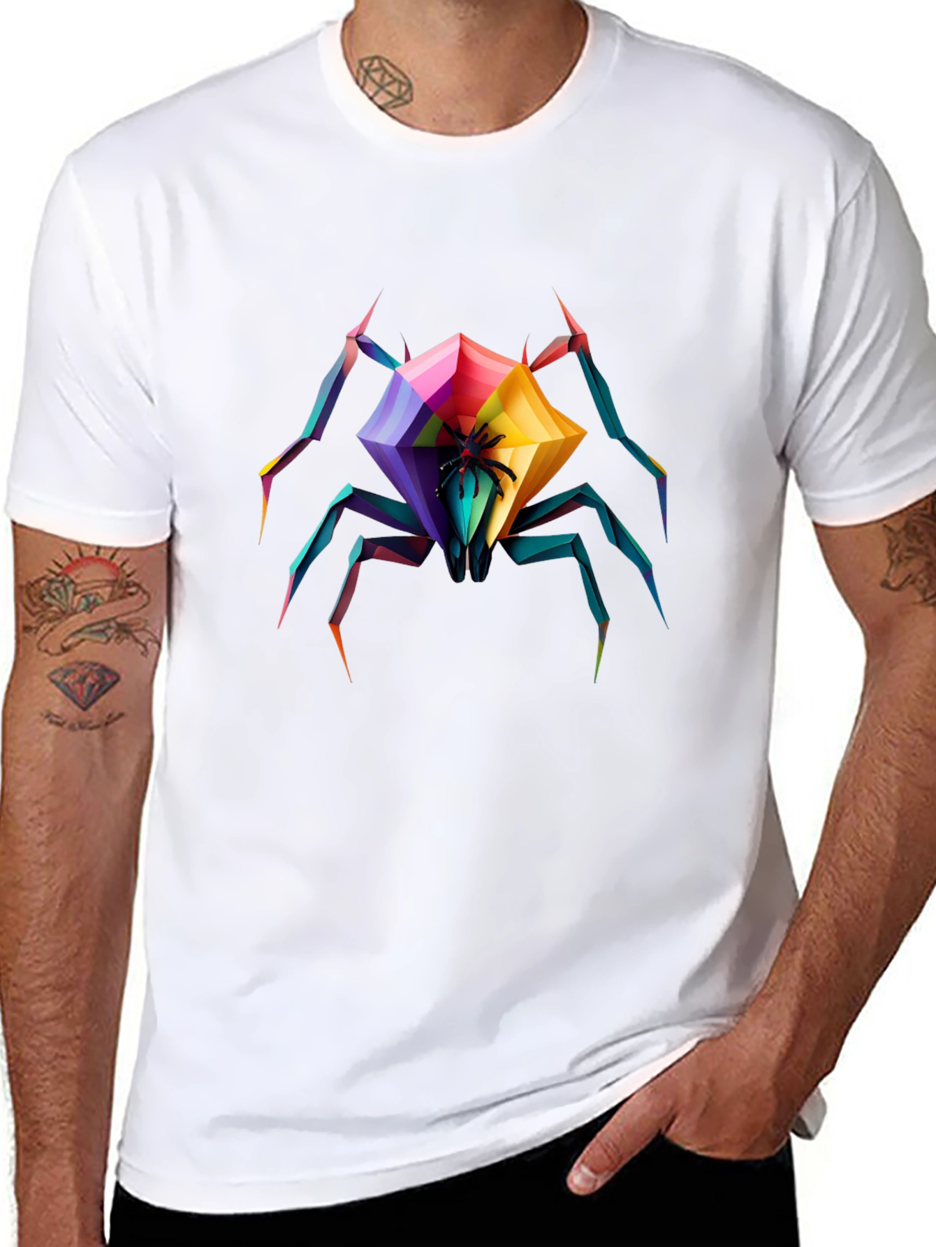 Geometric Spider Graphic T-Shirt - Black