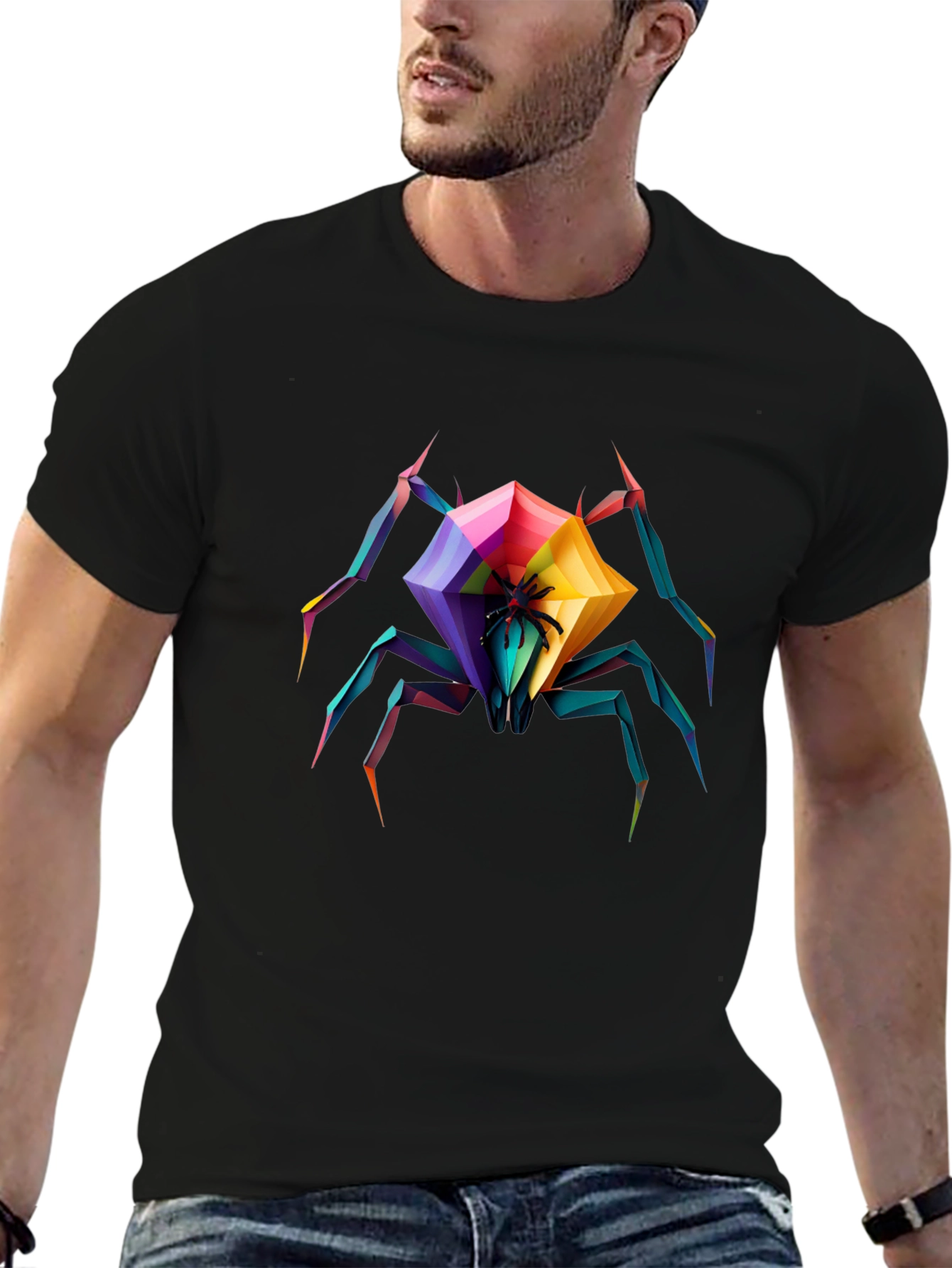 Geometric Spider Graphic T-Shirt - Black