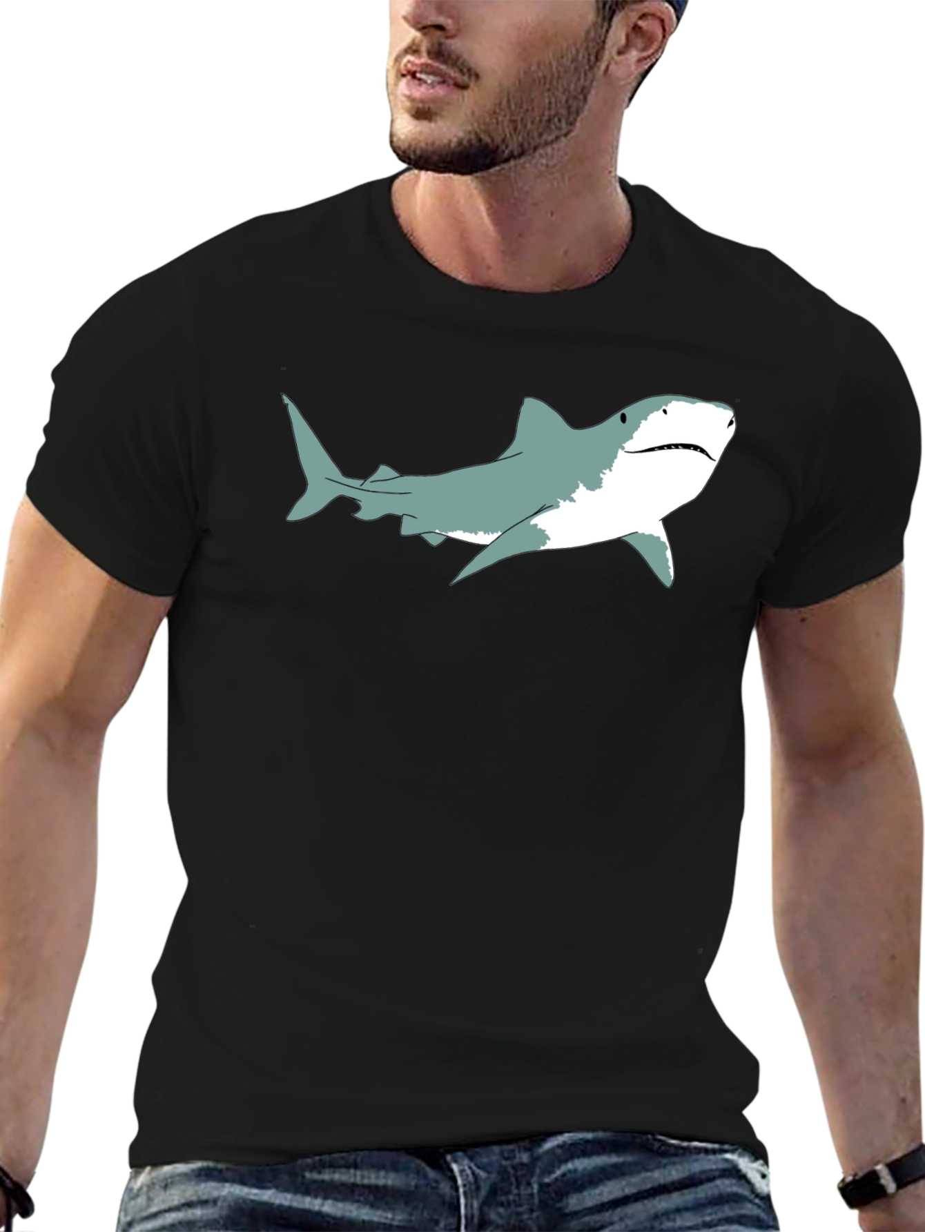 Shark Graphic Print Black T-Shirt