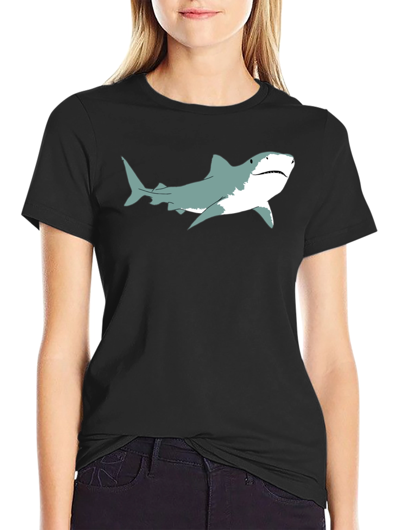 Shark Graphic Print Black T-Shirt