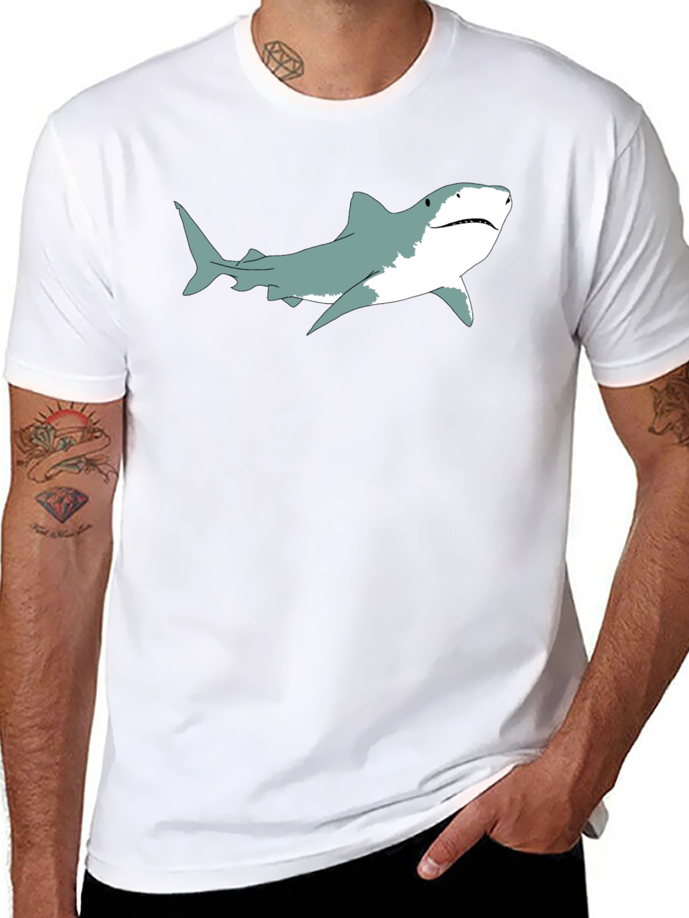 Shark Graphic Print Black T-Shirt