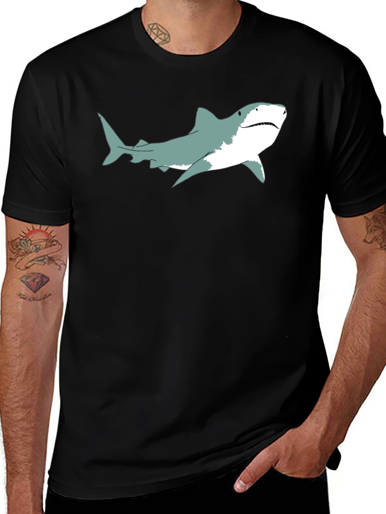 Shark Graphic Print Black T-Shirt