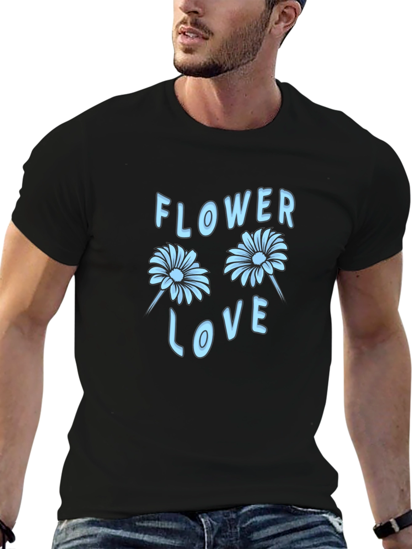 Flower Love Graphic Tee - Stylish Black T-Shirt