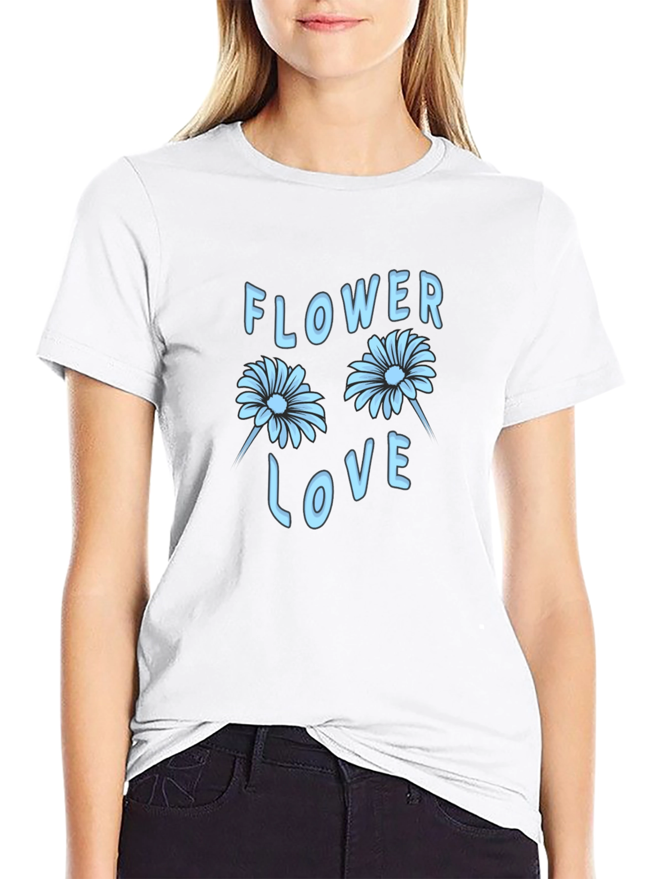 Flower Love Graphic Tee - Stylish Black T-Shirt