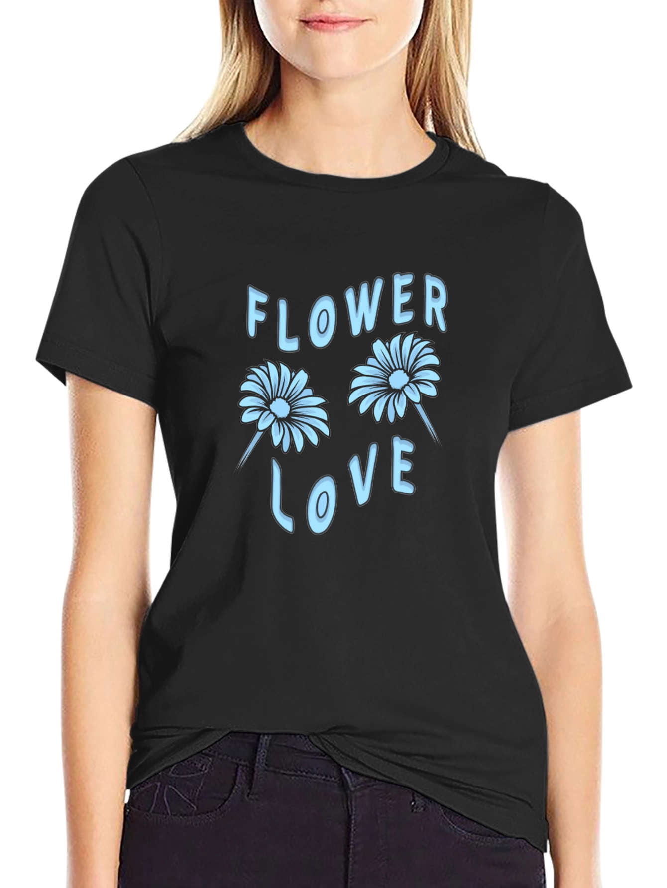 Flower Love Graphic Tee - Stylish Black T-Shirt