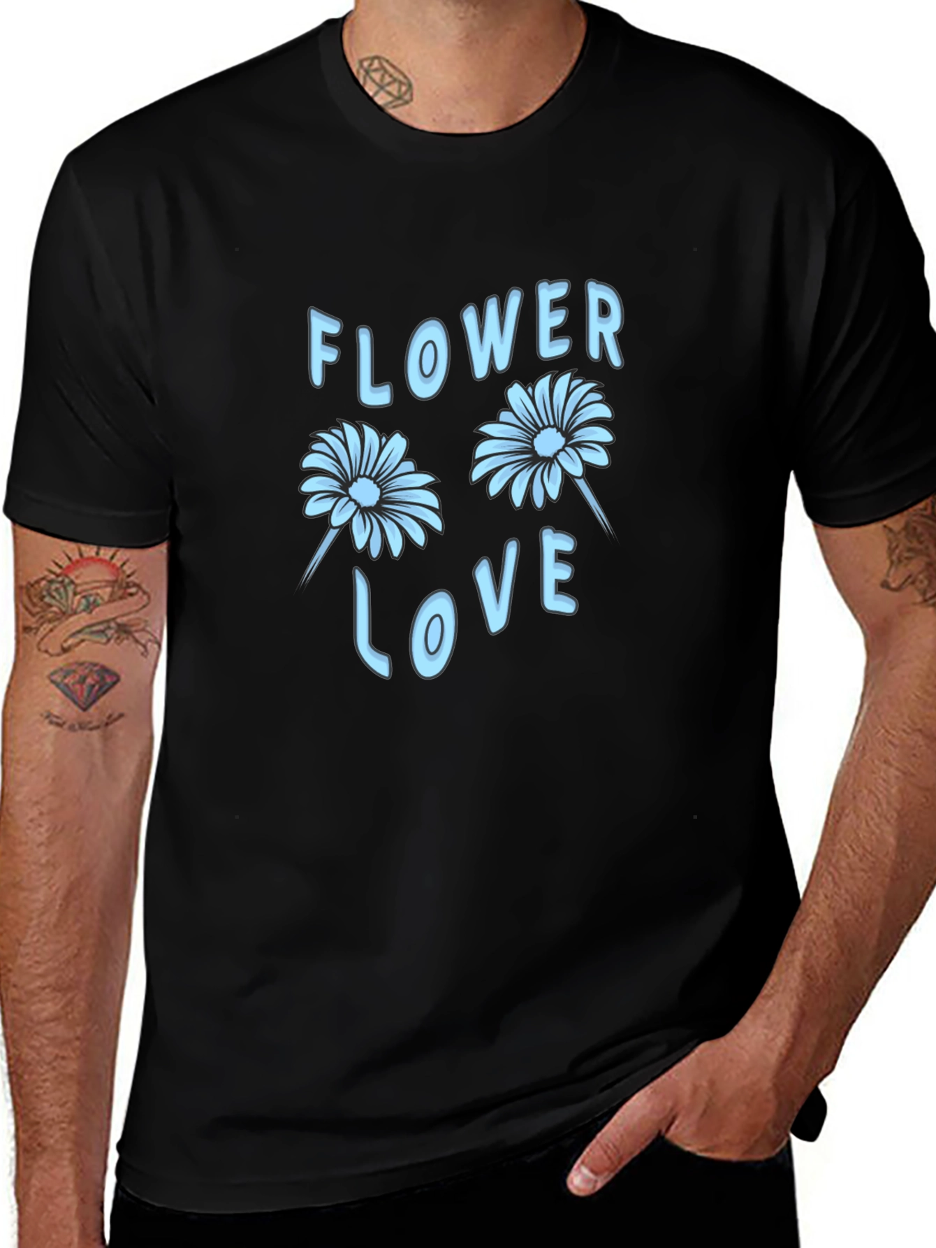 Flower Love Graphic Tee - Stylish Black T-Shirt