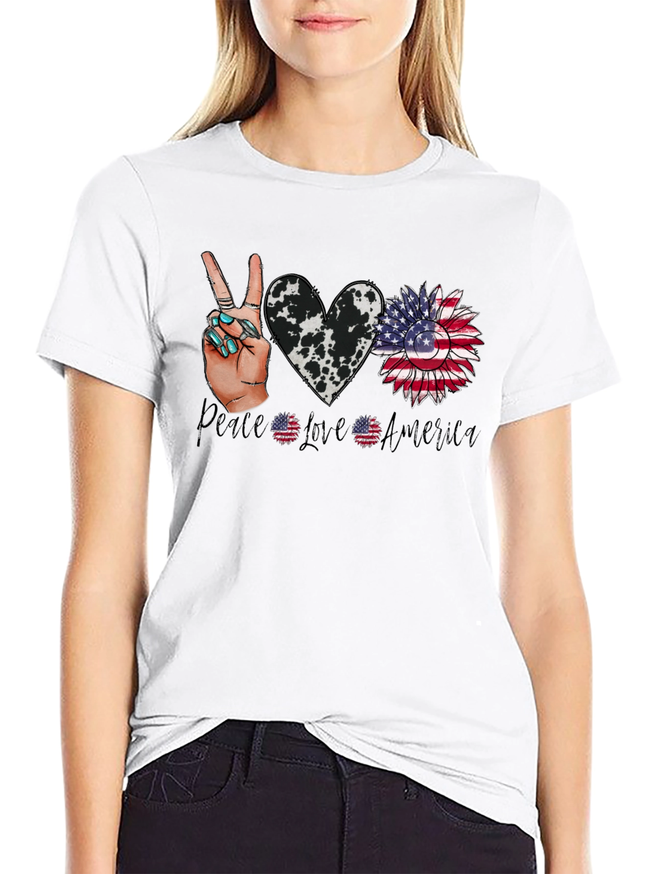 Patriotic Peace Love America Graphic T-Shirt