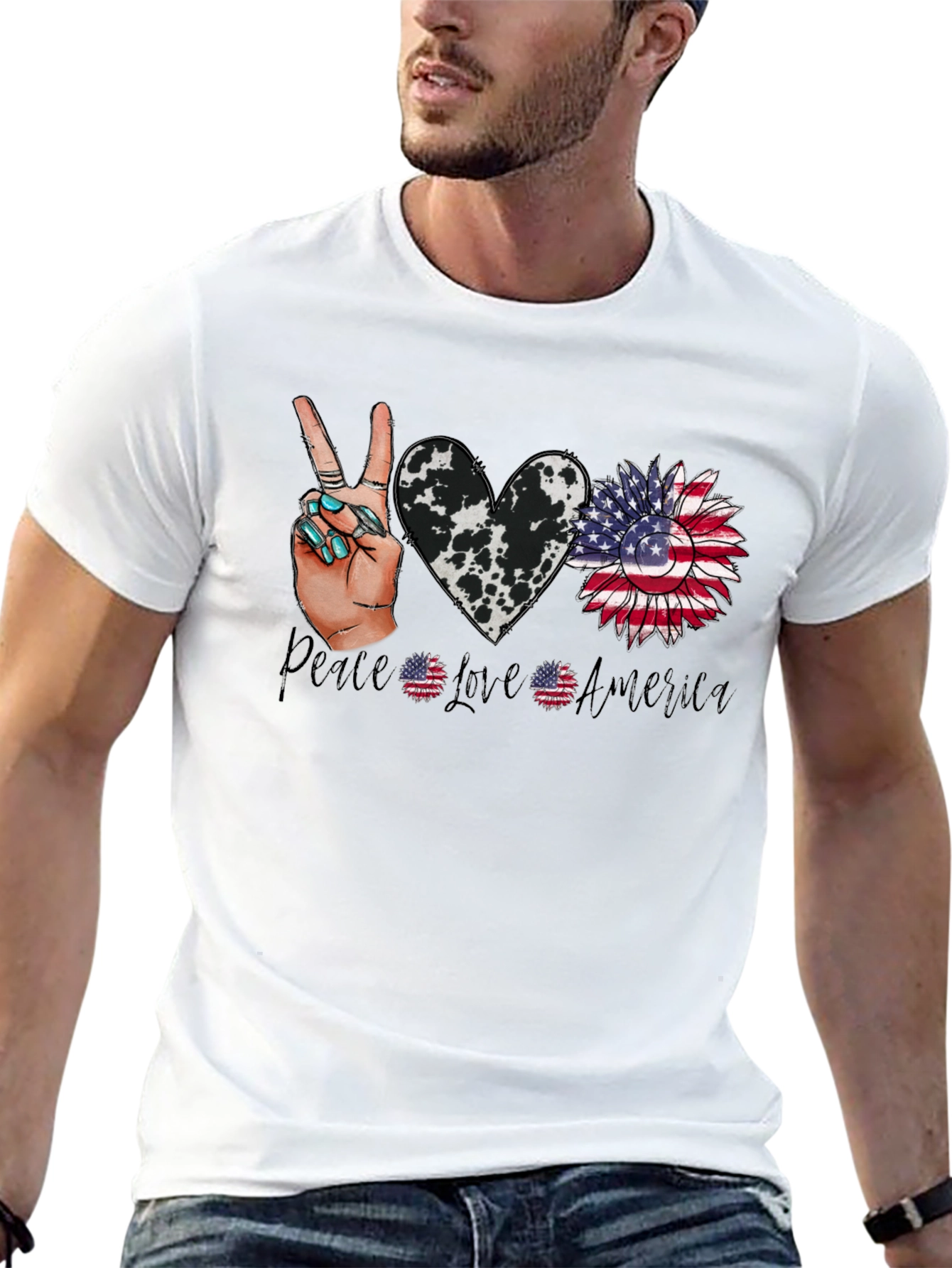 Patriotic Peace Love America Graphic T-Shirt
