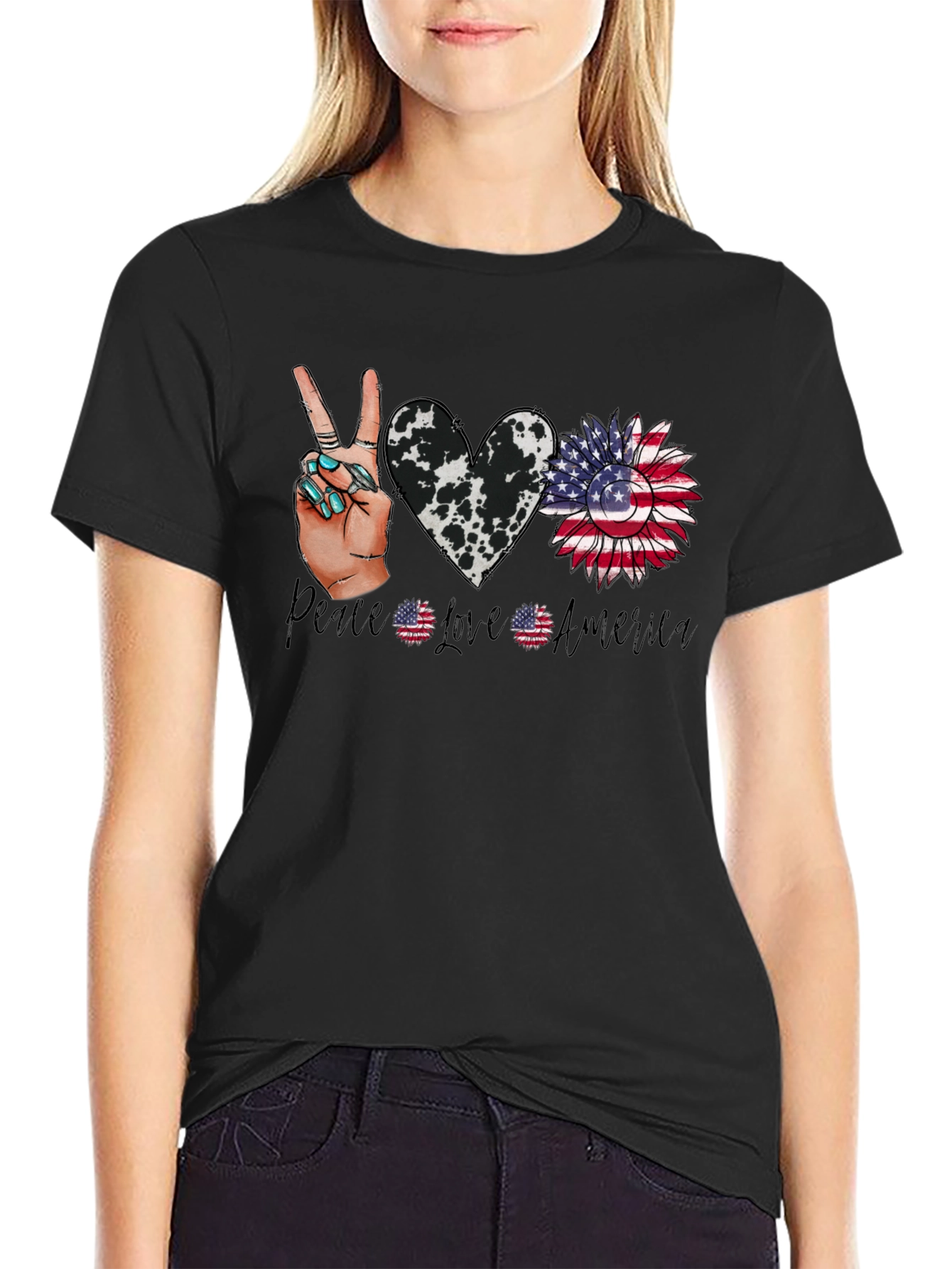 Patriotic Peace Love America Graphic T-Shirt