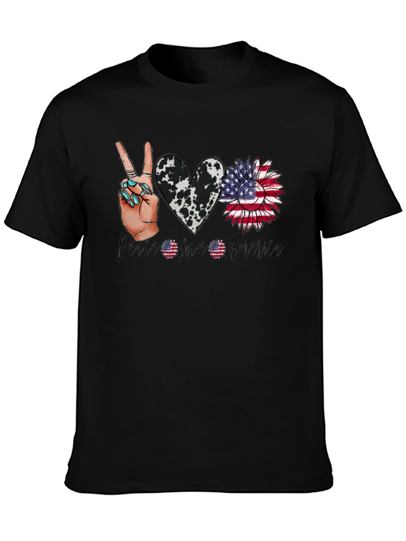 Patriotic Peace Love America Graphic T-Shirt