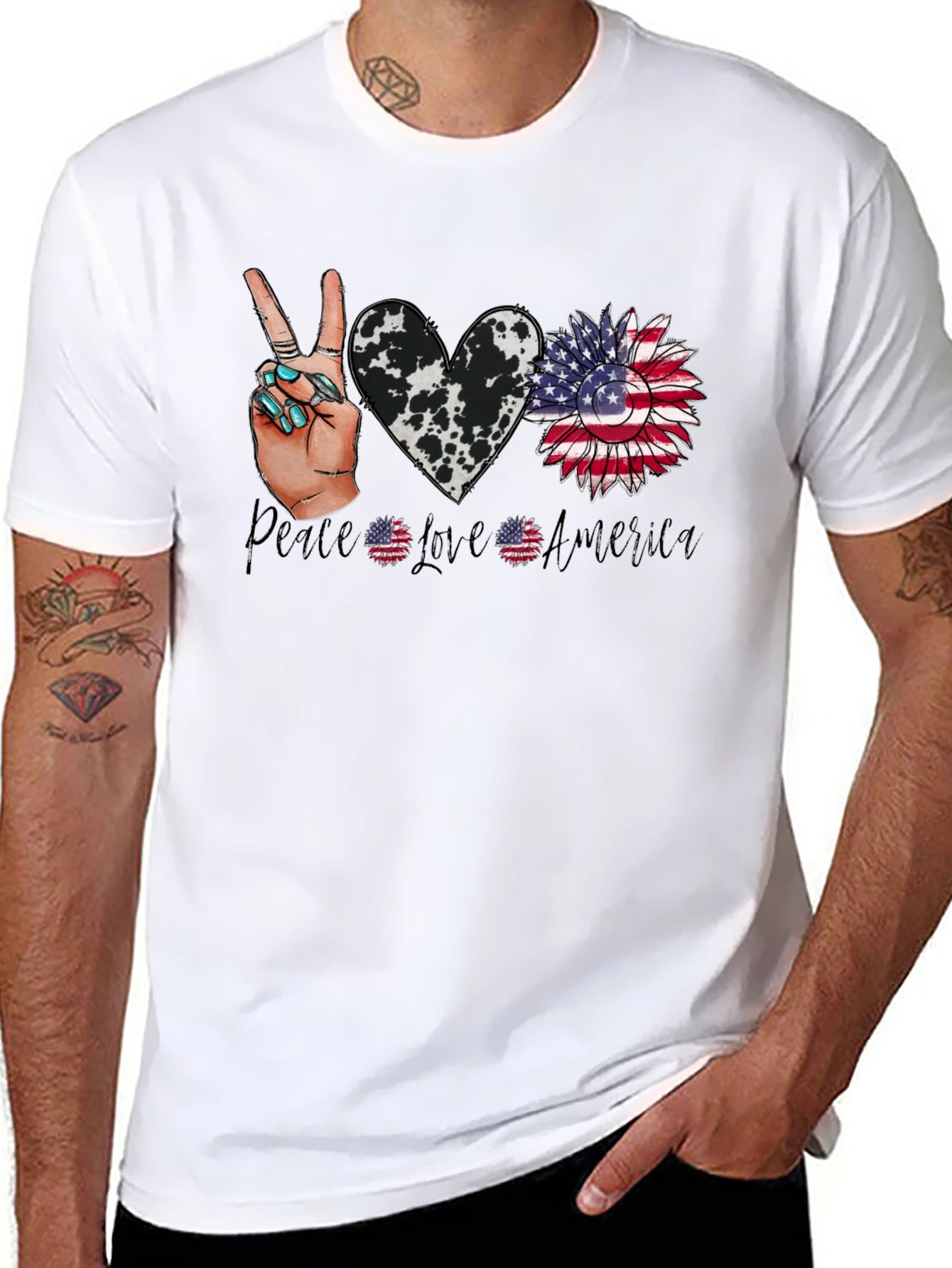 Patriotic Peace Love America Graphic T-Shirt