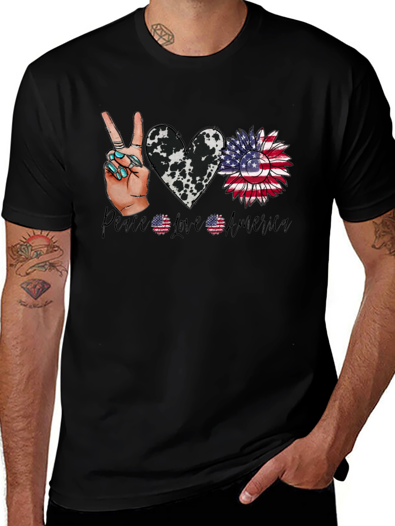 Patriotic Peace Love America Graphic T-Shirt