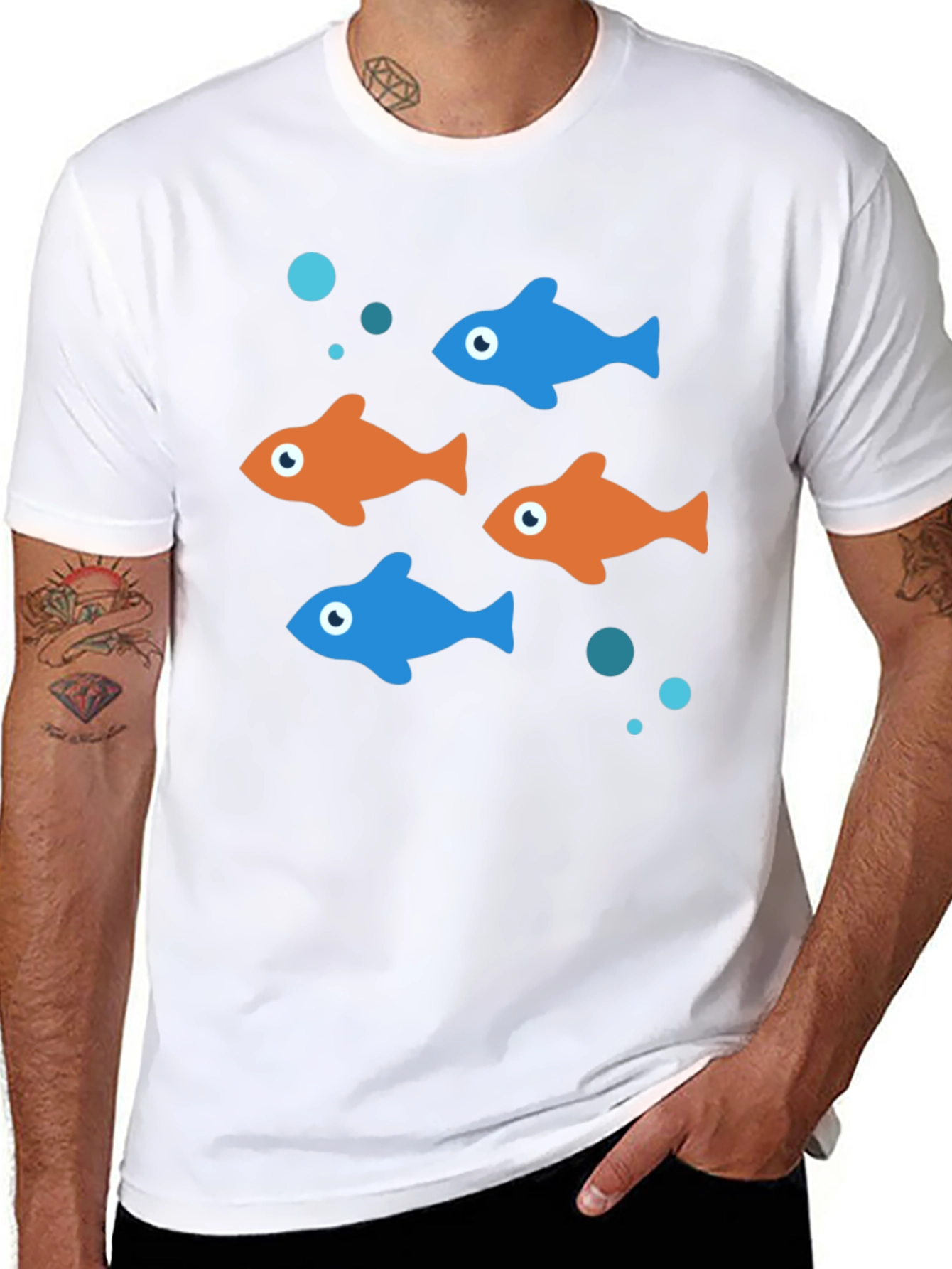 Fun Fish Graphic Tee - Black Cotton T-Shirt
