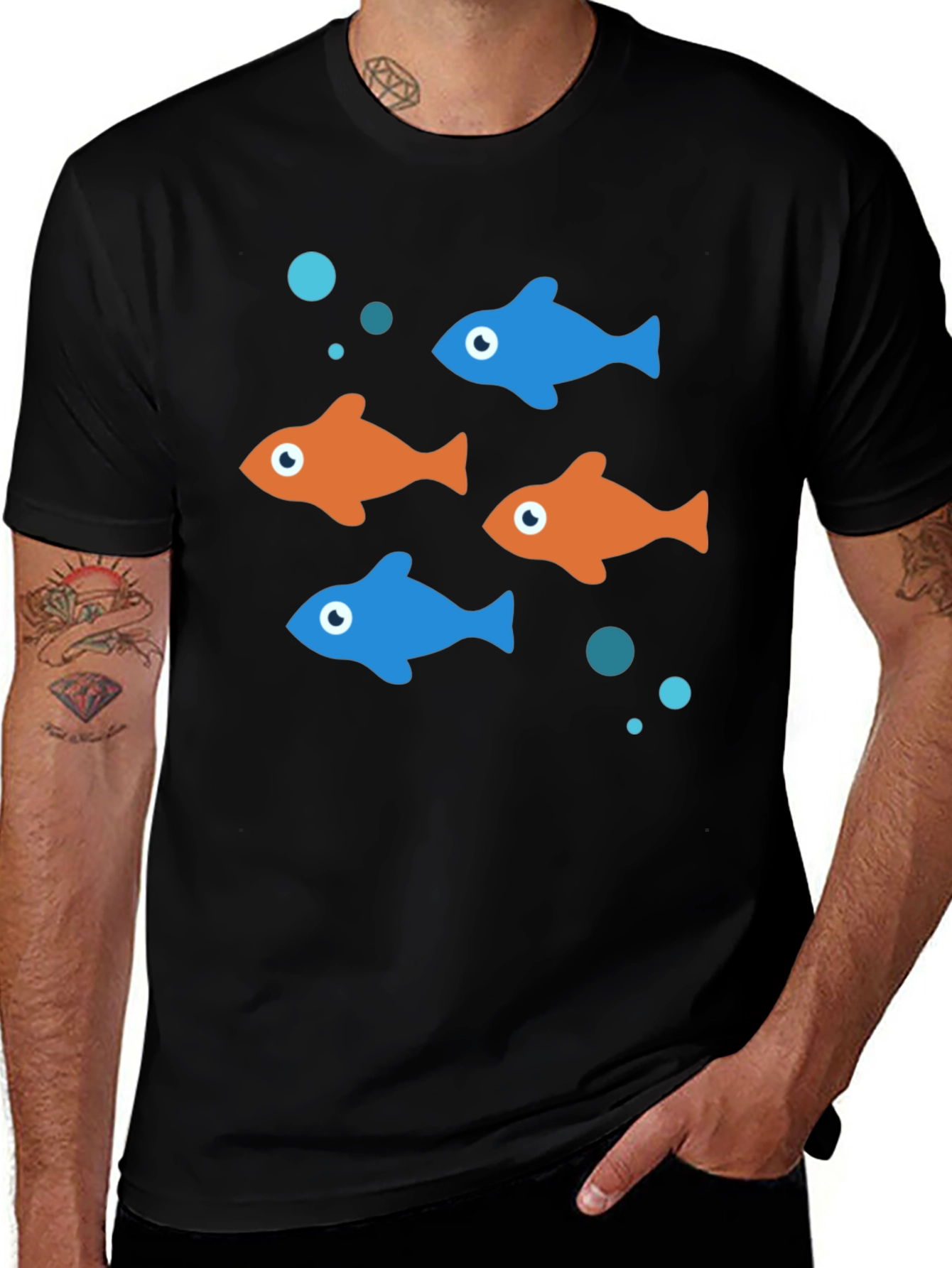 Fun Fish Graphic Tee - Black Cotton T-Shirt