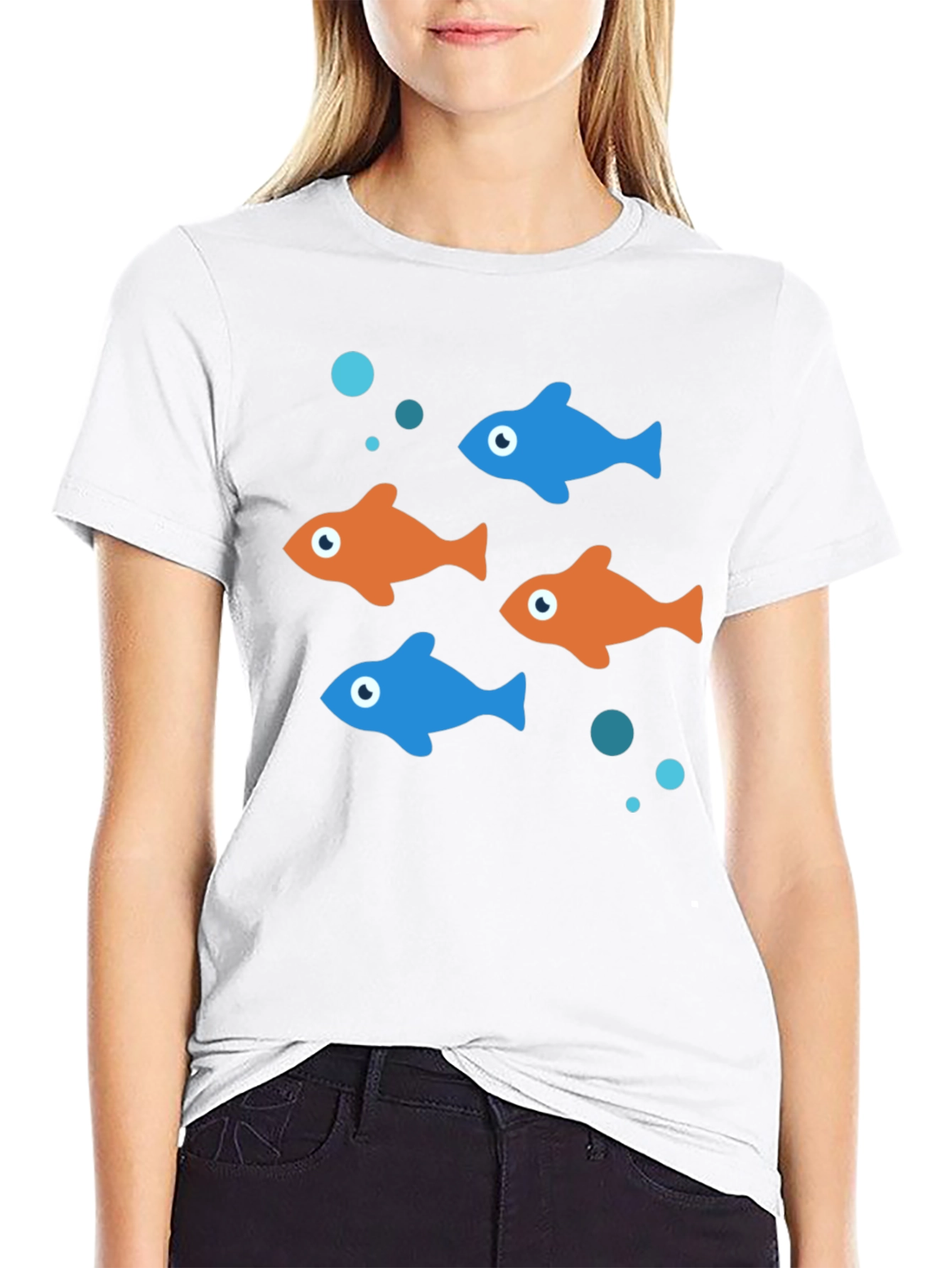 Fun Fish Graphic Tee - Black Cotton T-Shirt