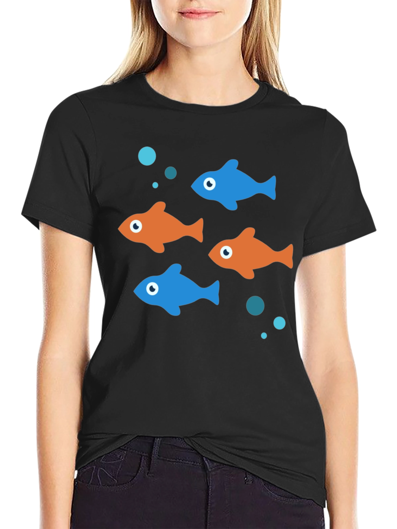 Fun Fish Graphic Tee - Black Cotton T-Shirt