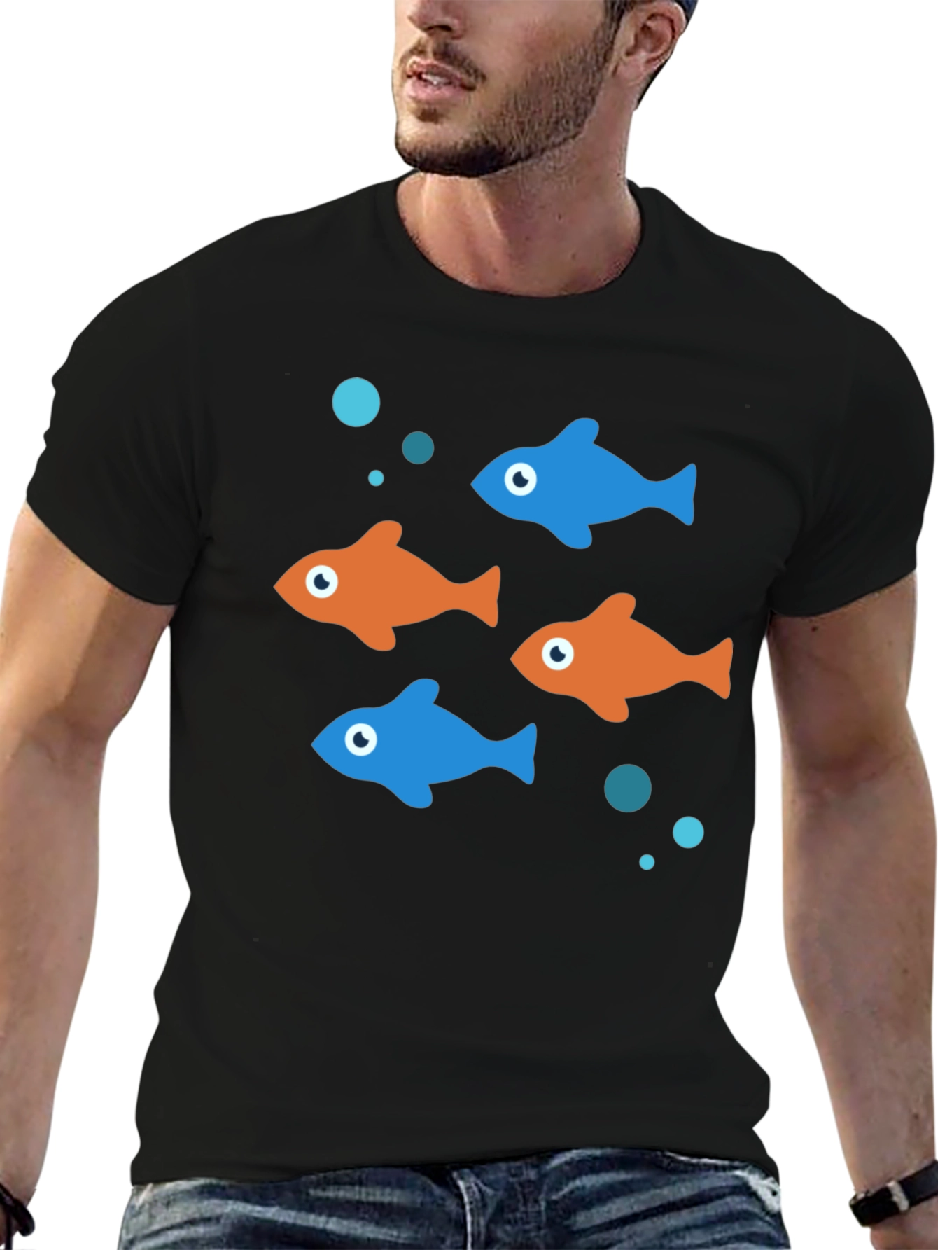 Fun Fish Graphic Tee - Black Cotton T-Shirt