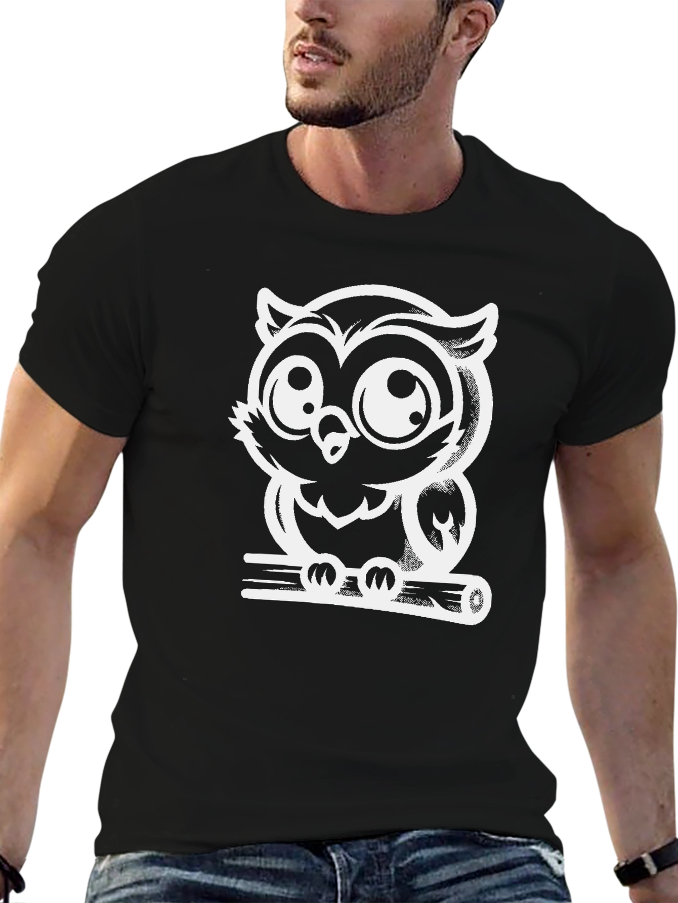Cool Owl Graphic Tee - Black Cotton T-Shirt