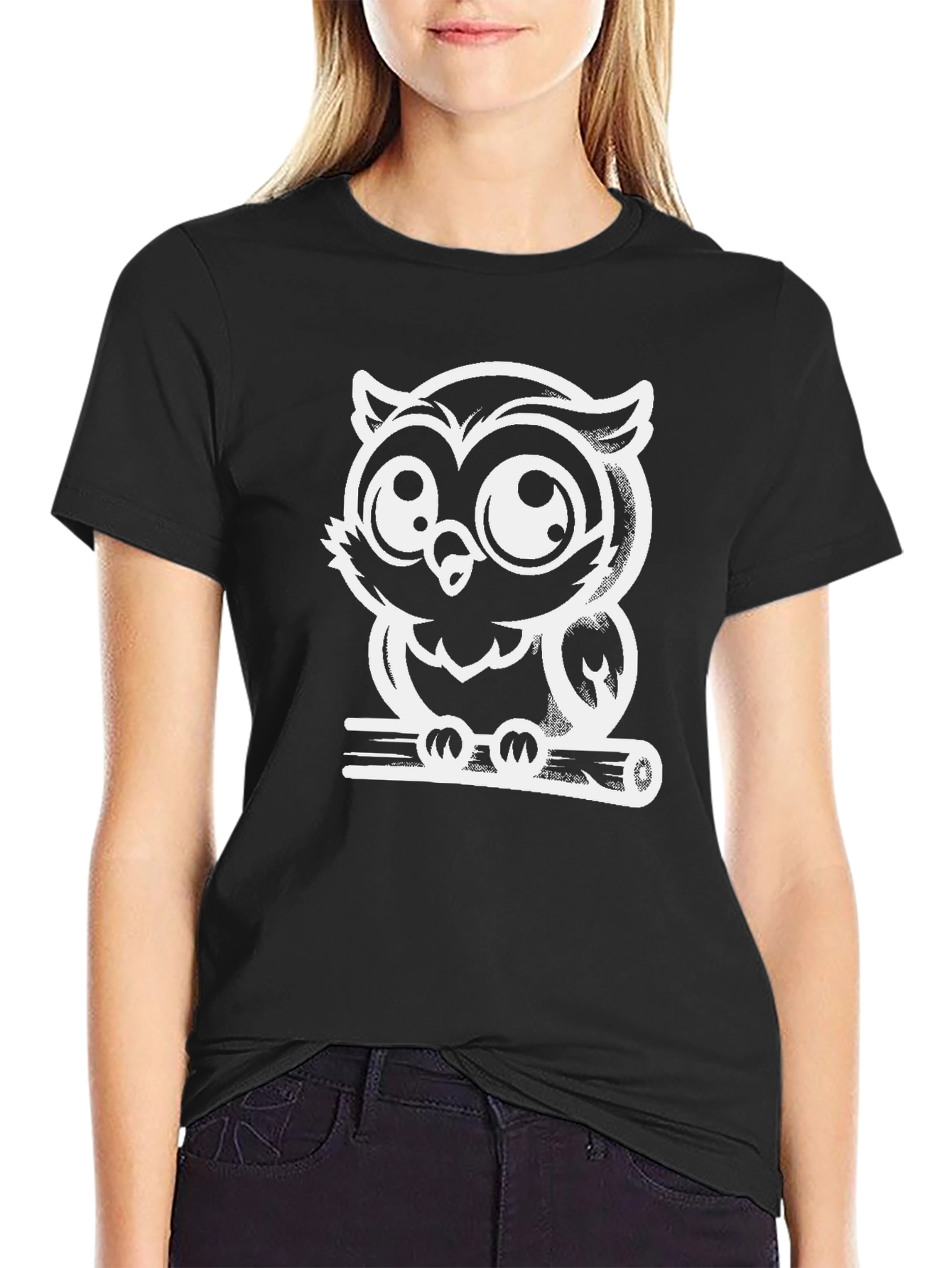 Cool Owl Graphic Tee - Black Cotton T-Shirt