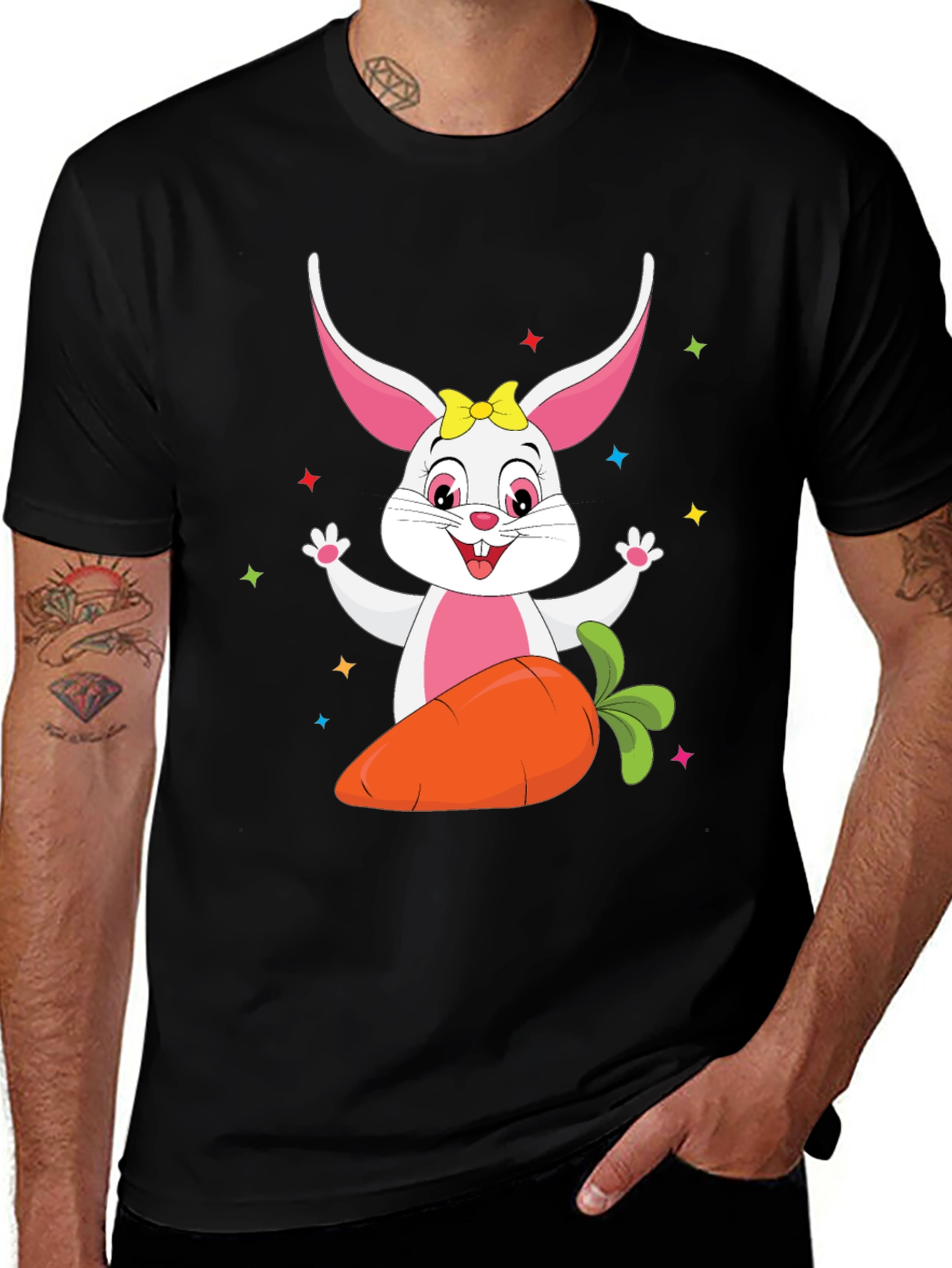 Cute Easter Bunny with Carrot Black T-Shirt