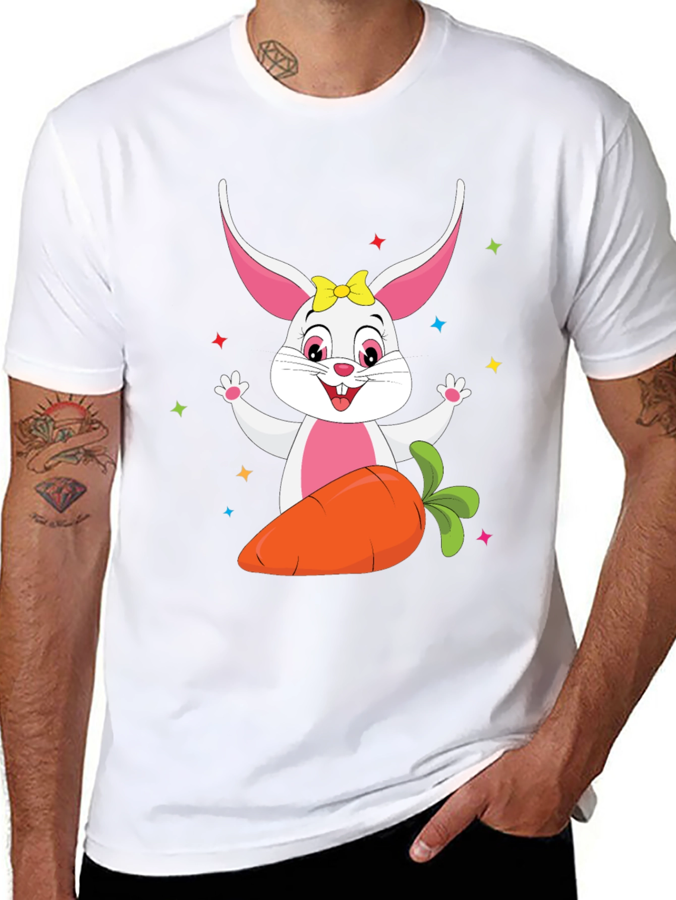 Cute Easter Bunny with Carrot Black T-Shirt