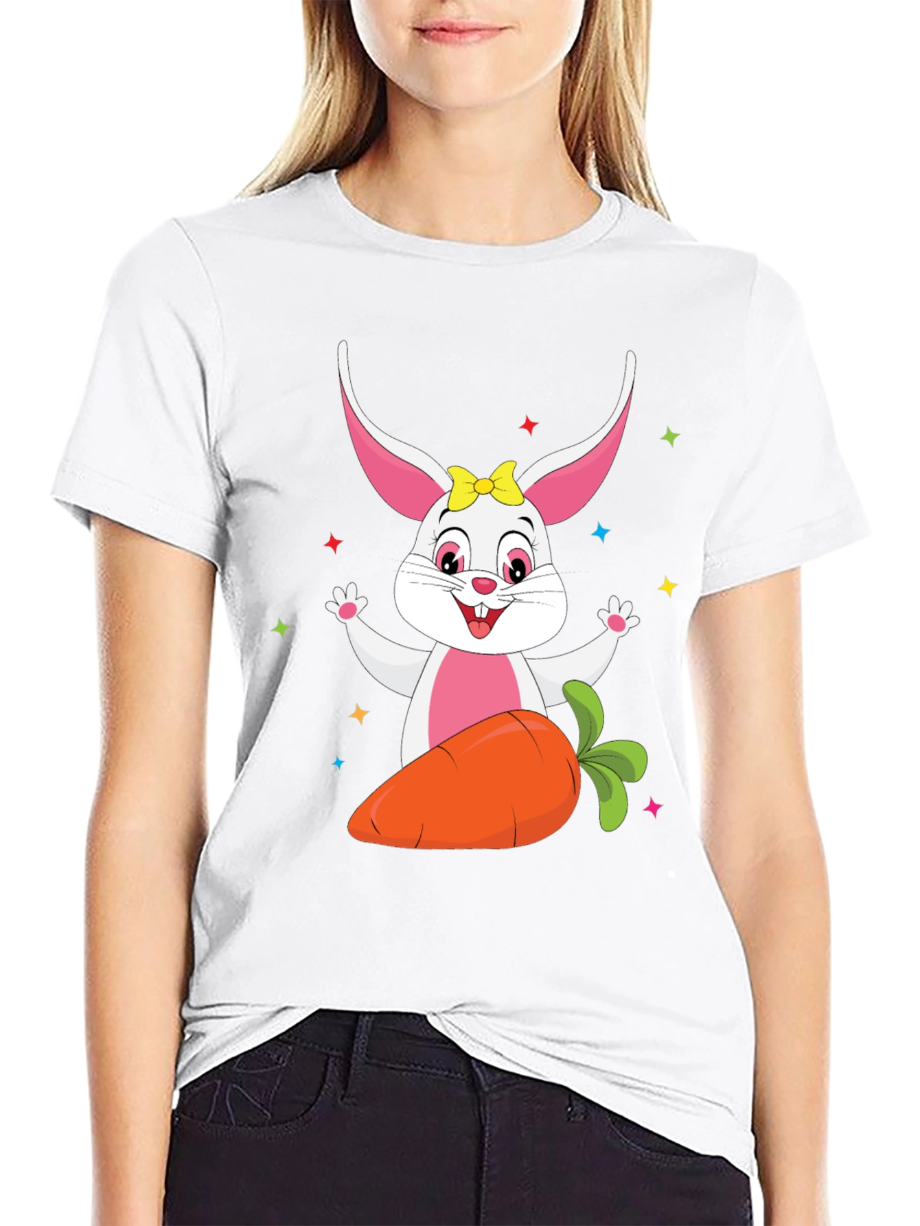 Cute Easter Bunny with Carrot Black T-Shirt