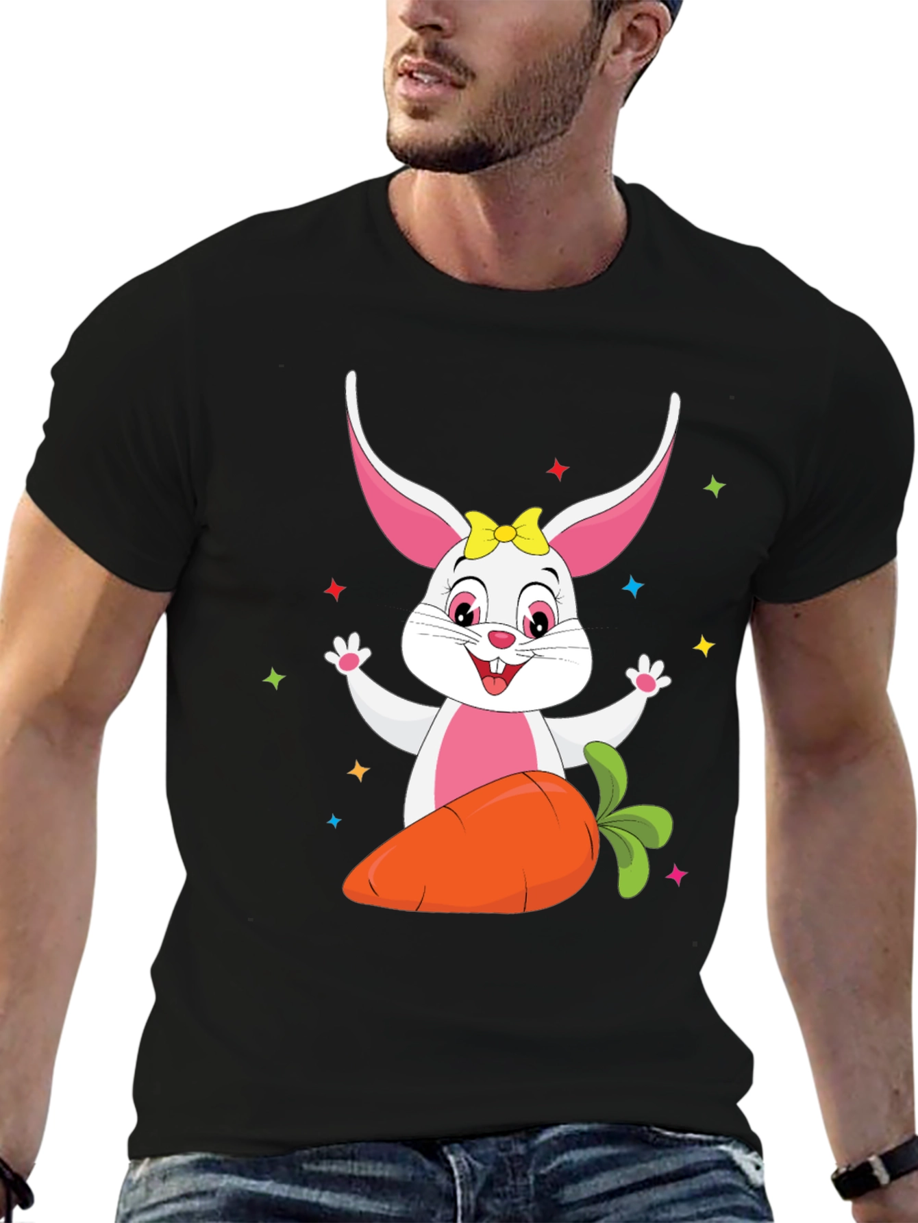 Cute Easter Bunny with Carrot Black T-Shirt