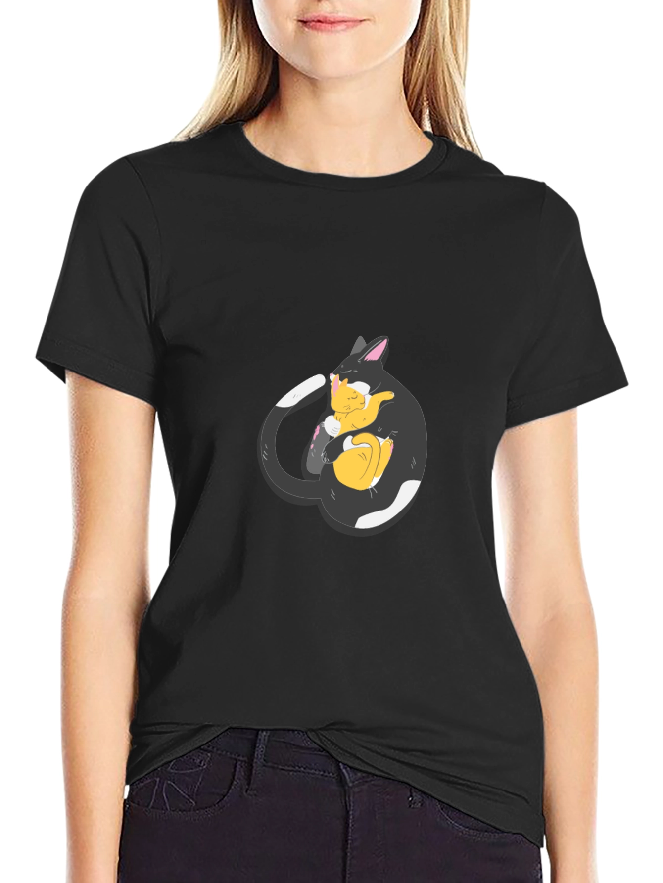 Black Cat Hugging Kitten T-Shirt