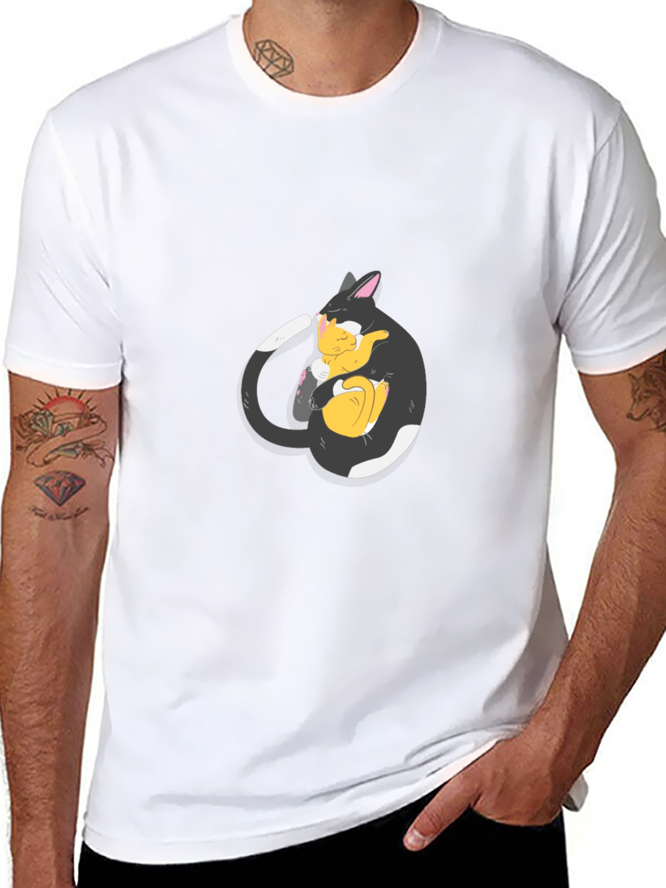 Black Cat Hugging Kitten T-Shirt