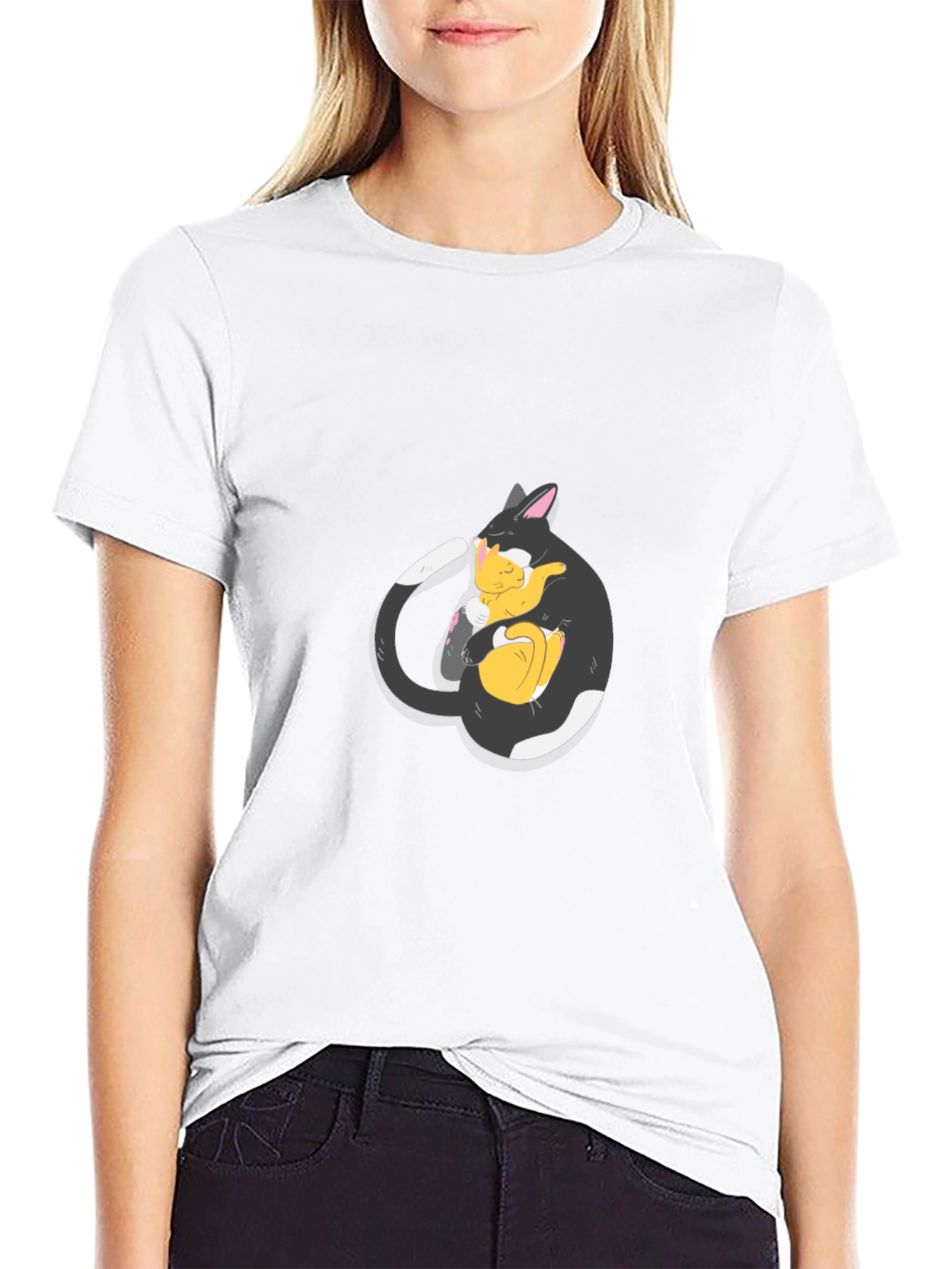 Black Cat Hugging Kitten T-Shirt