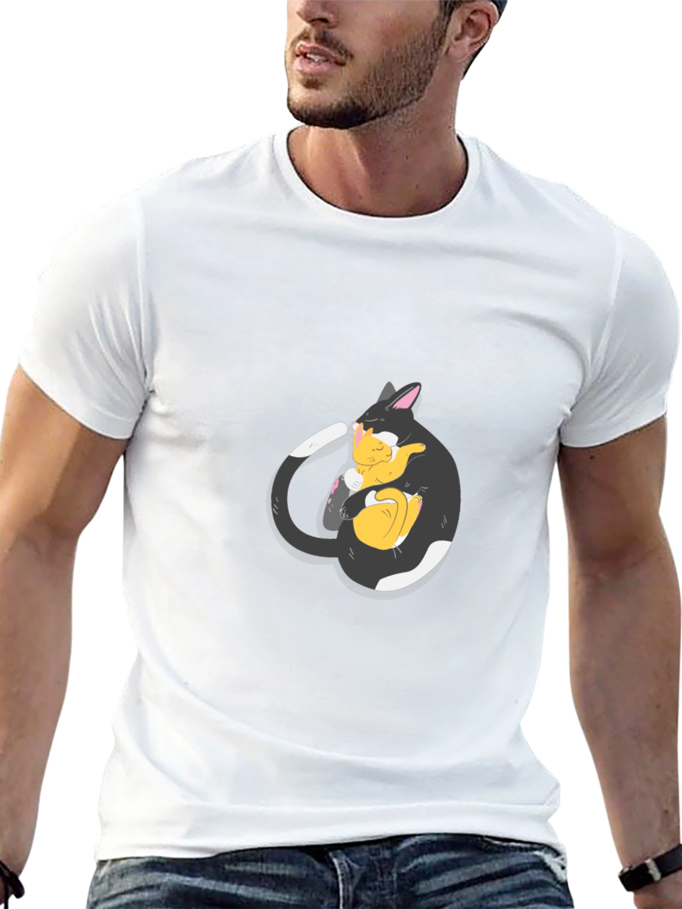 Black Cat Hugging Kitten T-Shirt