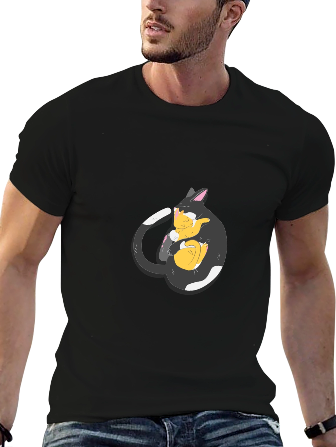 Black Cat Hugging Kitten T-Shirt