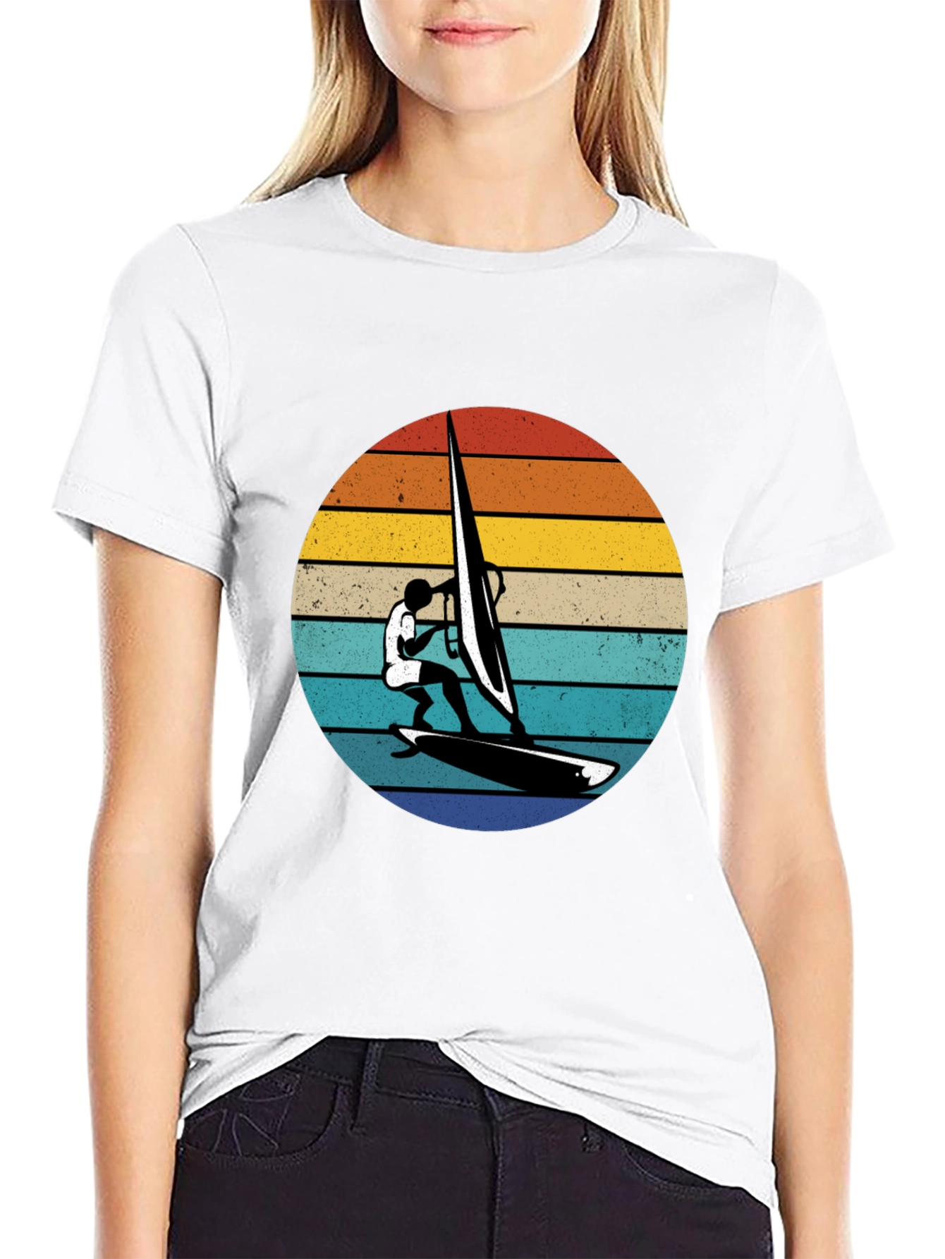 Retro Windsurfer Graphic Tee - Black