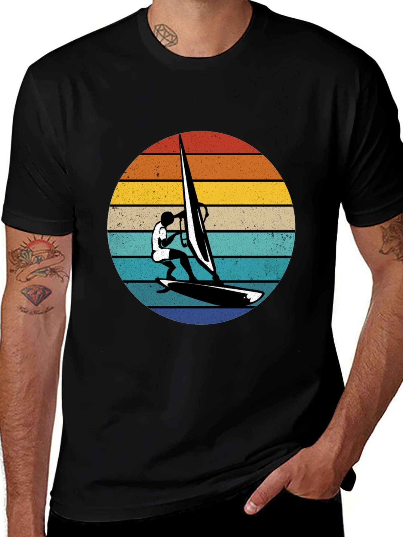 Retro Windsurfer Graphic Tee - Black