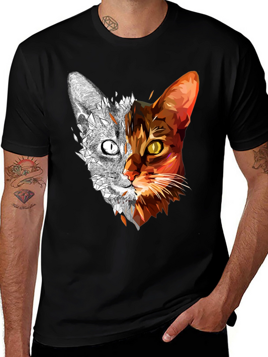 Abstract Geometric Cat Graphic Tee