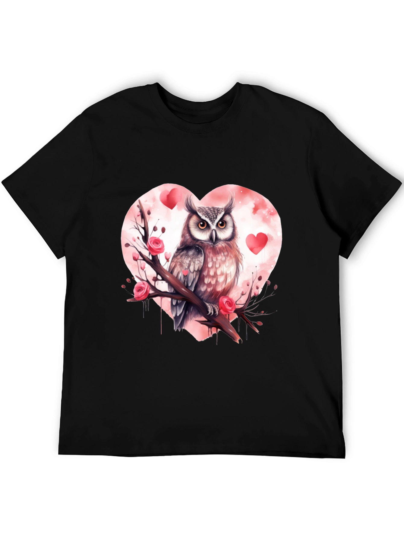Owl Valentines Day T-Shirt - Black