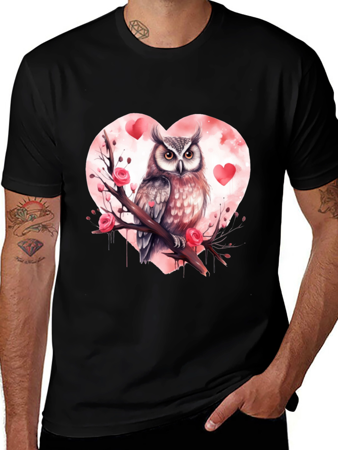 Owl Valentines Day T-Shirt - Black