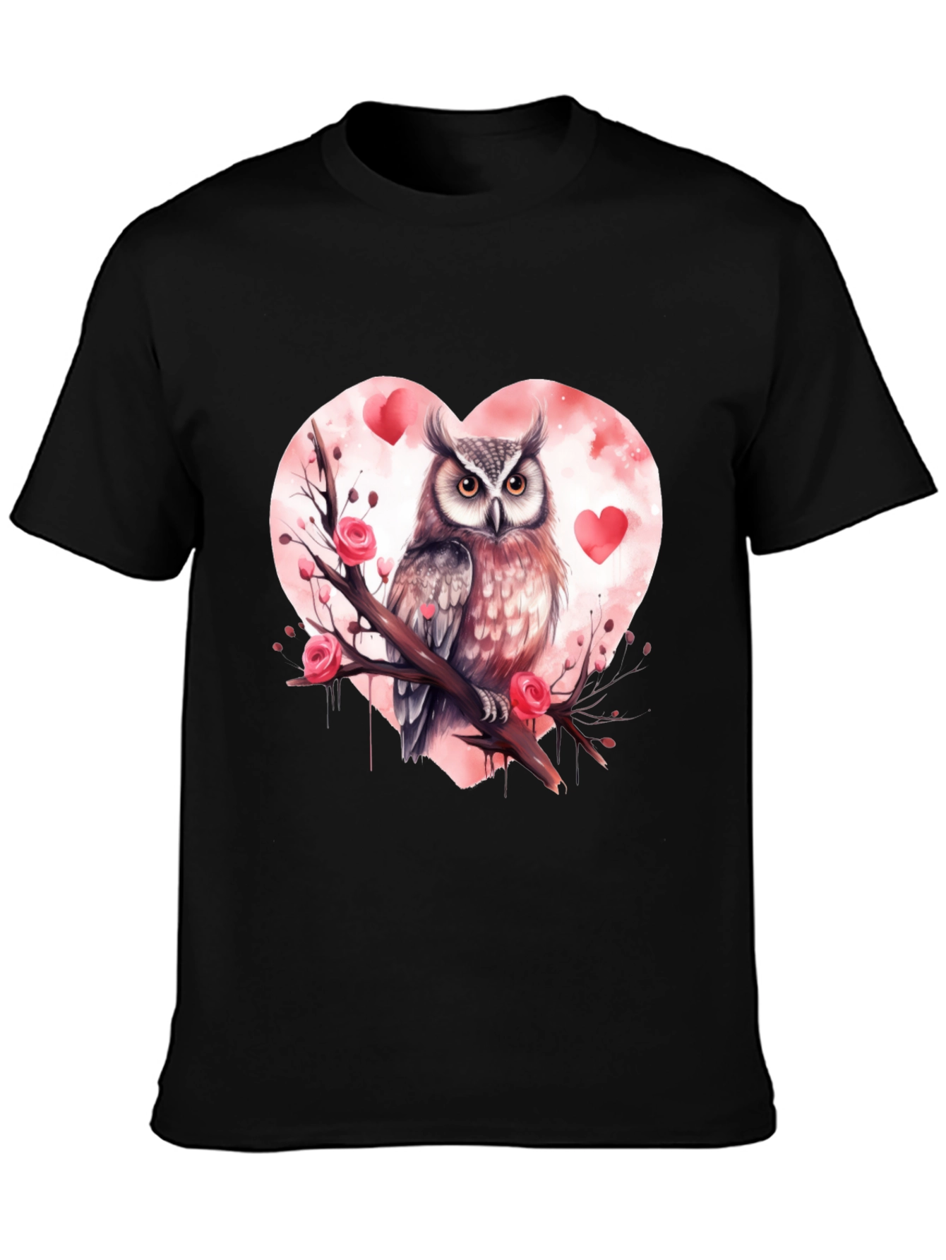 Owl Valentines Day T-Shirt - Black