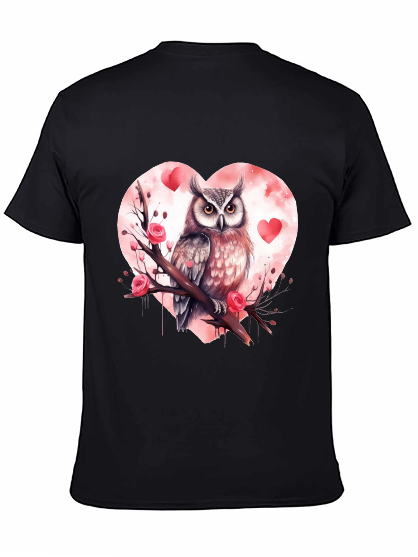 Owl Valentines Day T-Shirt - Black