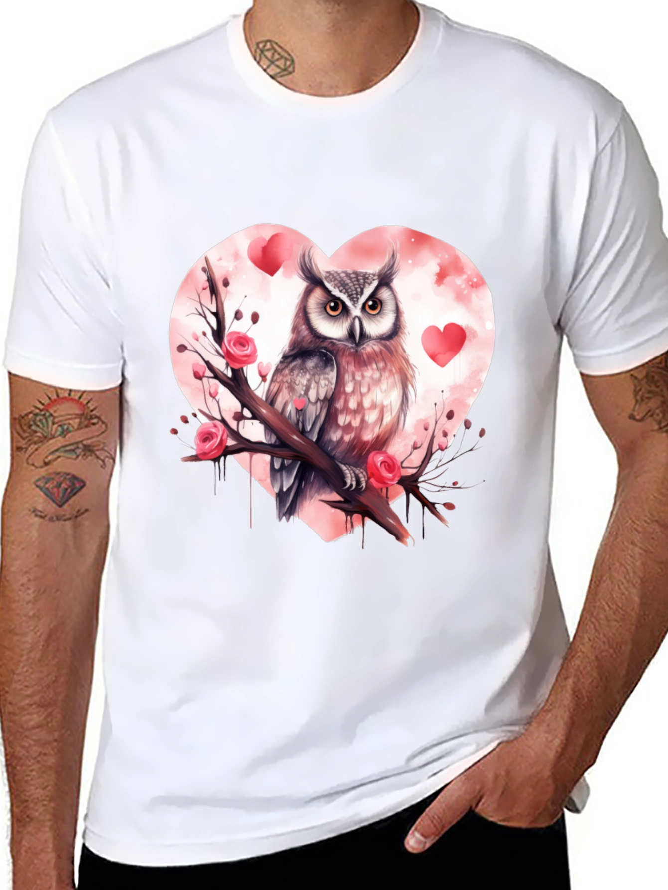 Owl Valentines Day T-Shirt - Black