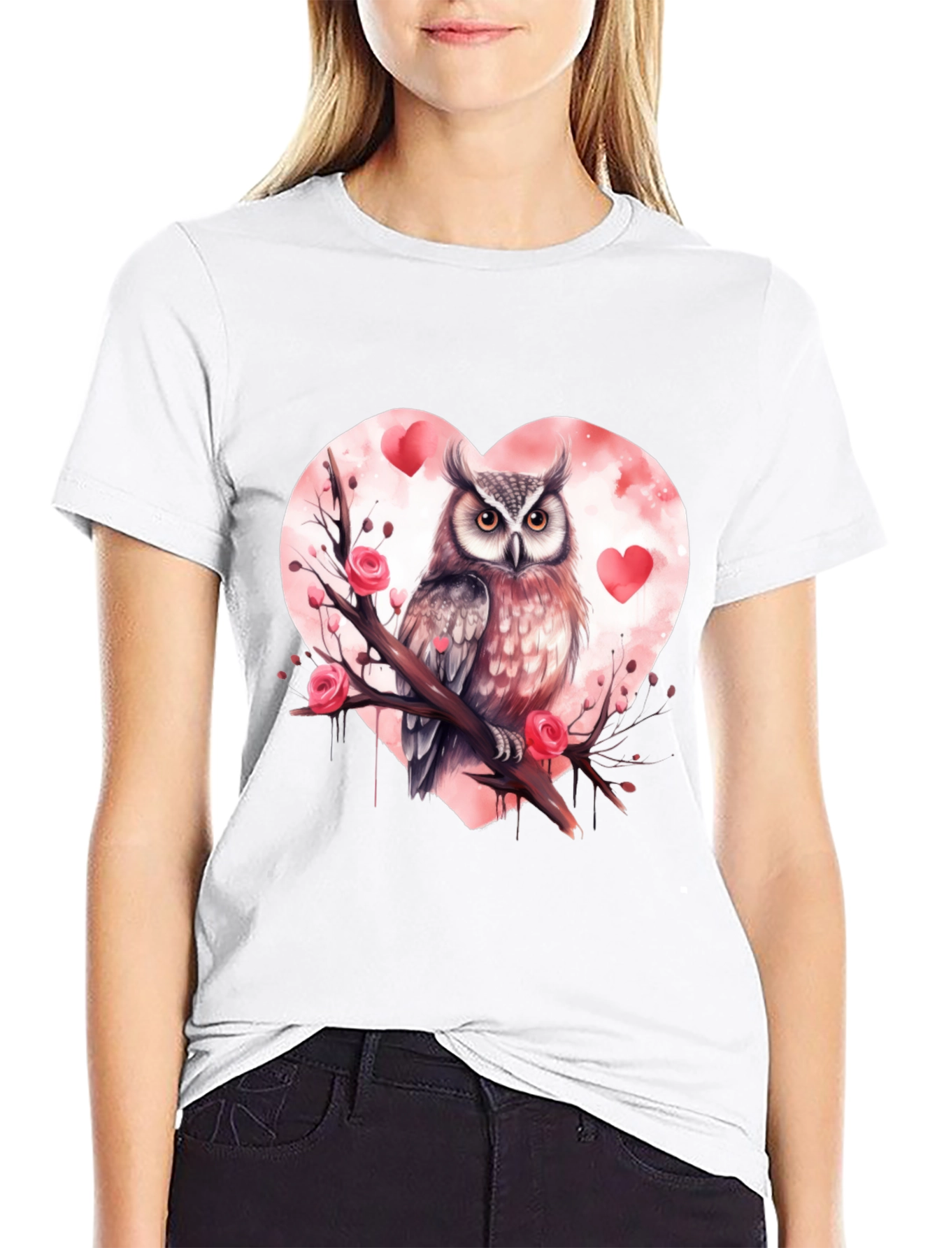Owl Valentines Day T-Shirt - Black